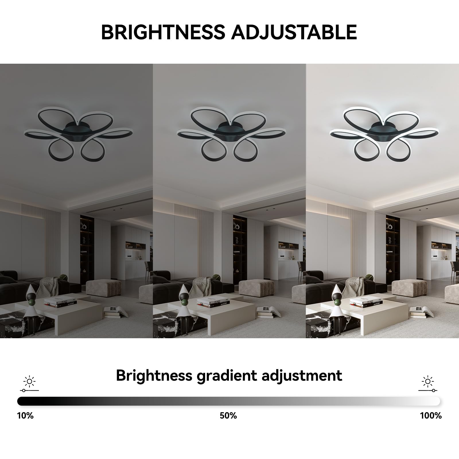 Mayful Modern Led Ceiling Light Fixture, 23.6 Inches Flush Mount Chandelier In Black Finish, Dimmable Led Flush Mount Light Fixt