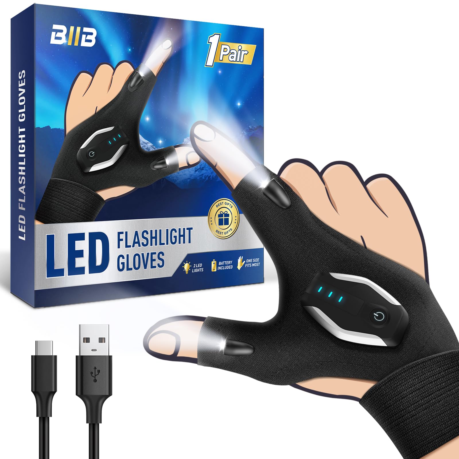 BIIB Stocking Stuffers for Adults Men, Rechargeable Flashlight Gloves Gifts for Men, White Elephant Gifts for Adults, Mens Gifts