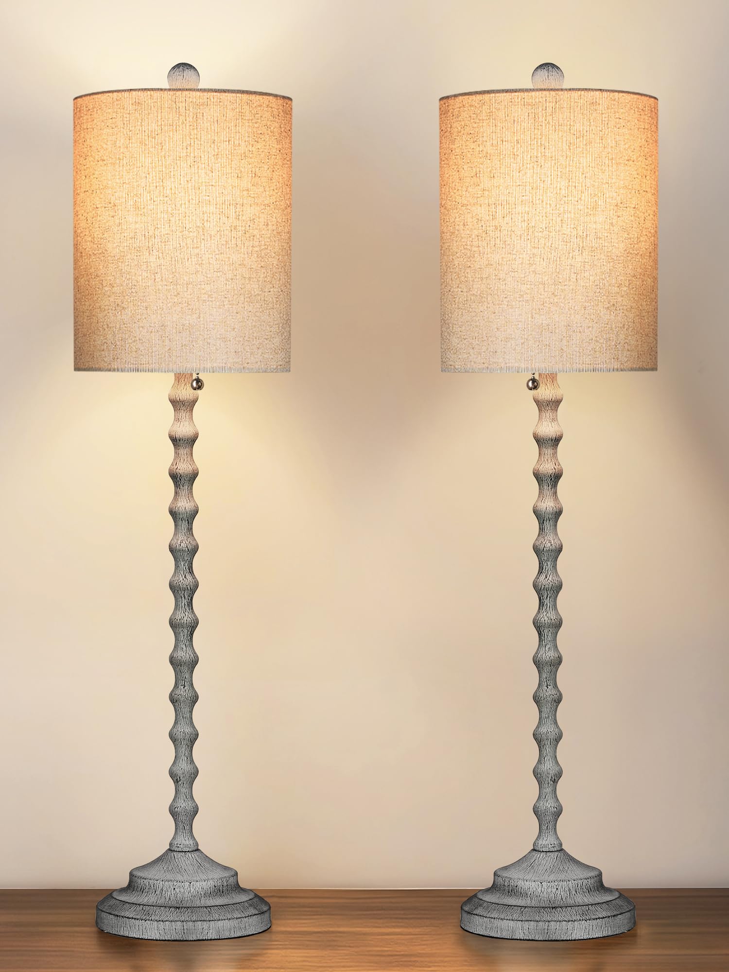 Lampworks Table Lamp Set of 2, 29.5in Tall, Gray Linen Shade, Elegant Design for Bedroom, Living Room, Buffet, Dining Room