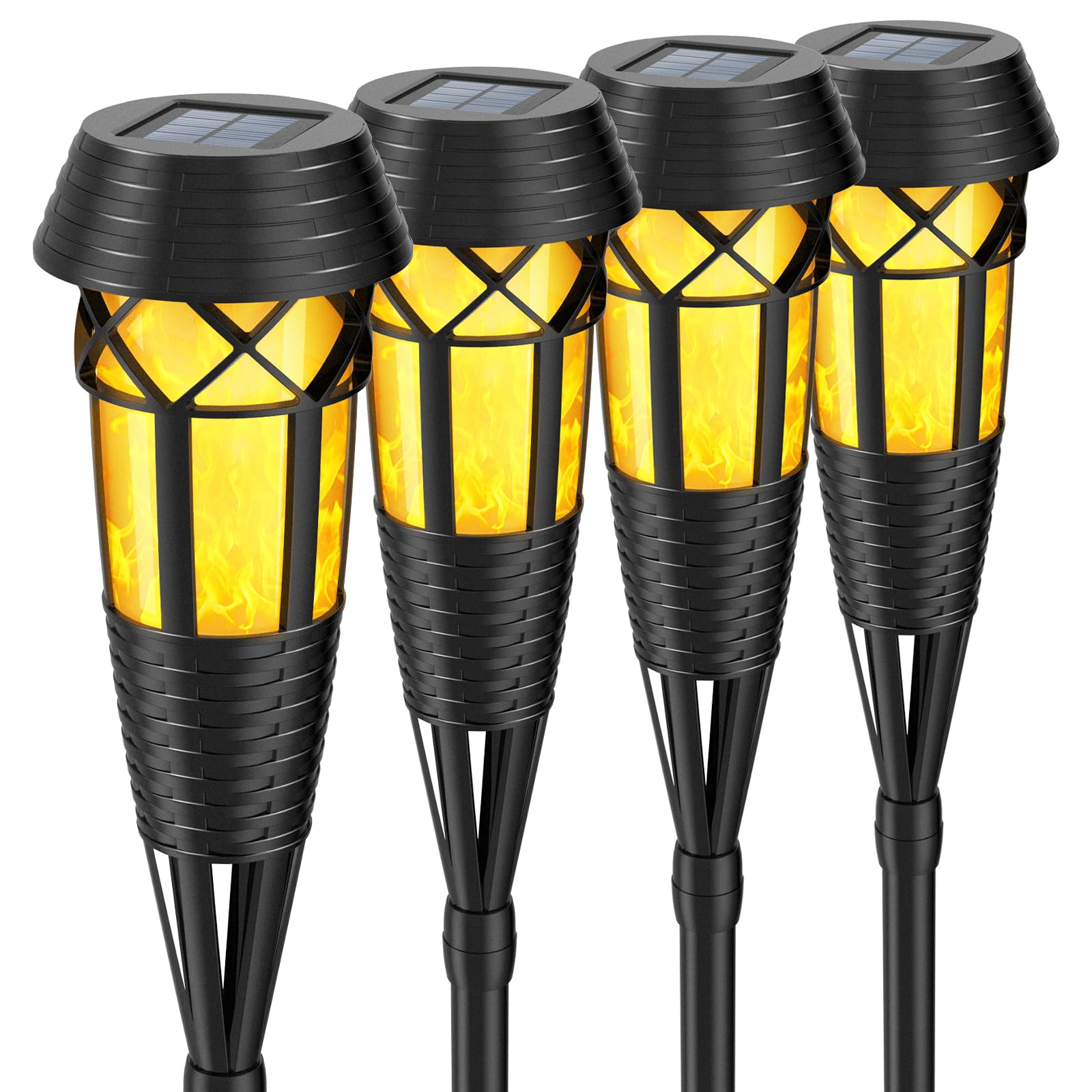 Evelynsun Solar Garden Lights - Flickering Flames Torch Light, Waterproof, 4 Pack, Black