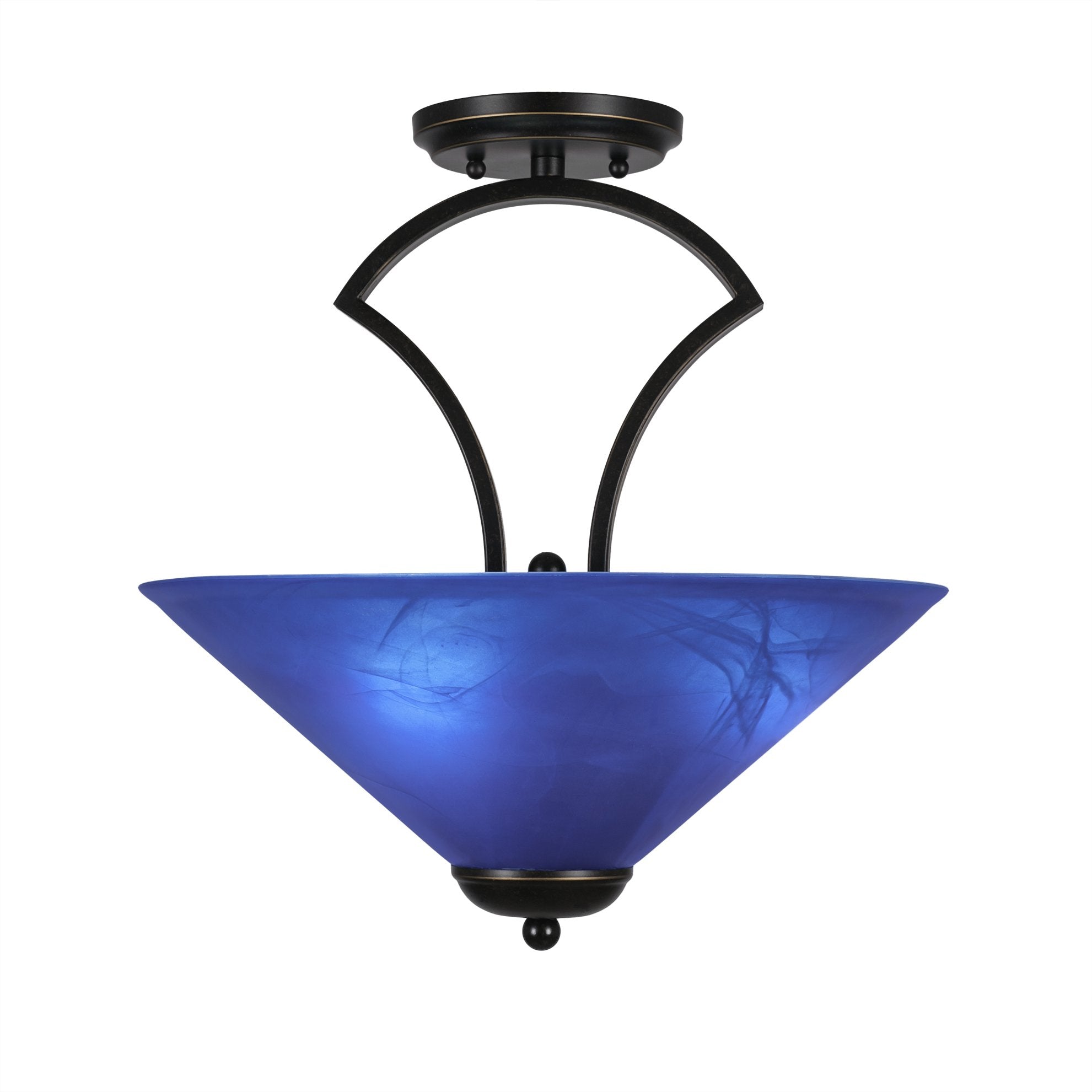 Toltec Lighting 565-DG-415 Zilo Semi Flush with 3 Bulbs with Blue Italian Glass, 16, Dark Granite