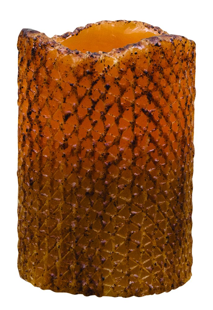 CWI Gifts Battery Operated Flameless Candle - 4.5in Mustard Honeycomb, Realistic LED, Synthetic & Beeswax Material, Model G84487