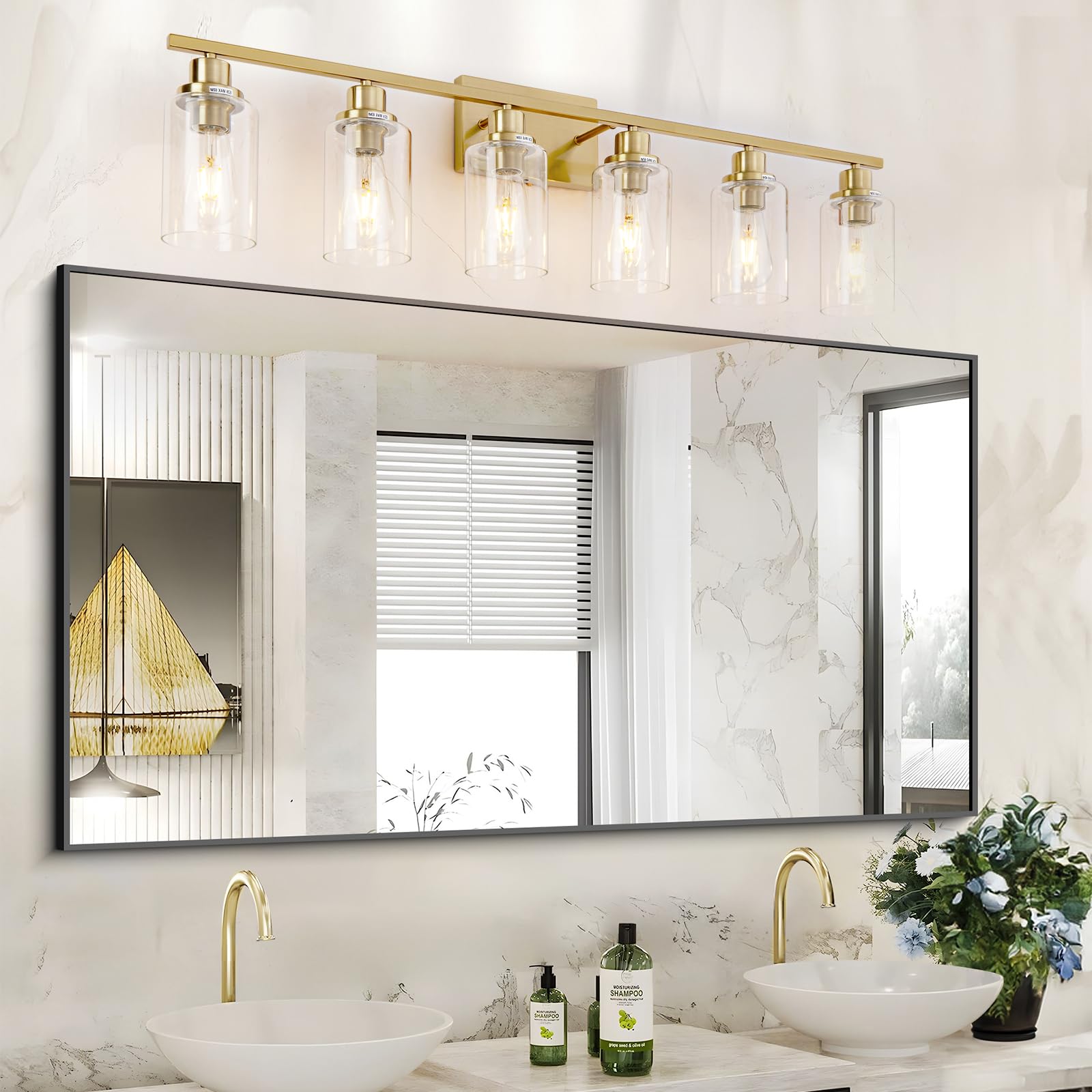 Hccz 6 Light Gold Bathroom Light Fixtures Brushed Brass Vanity Light Over Mirror Modern Wall Lighting Sconces Wall Lamp For Bath