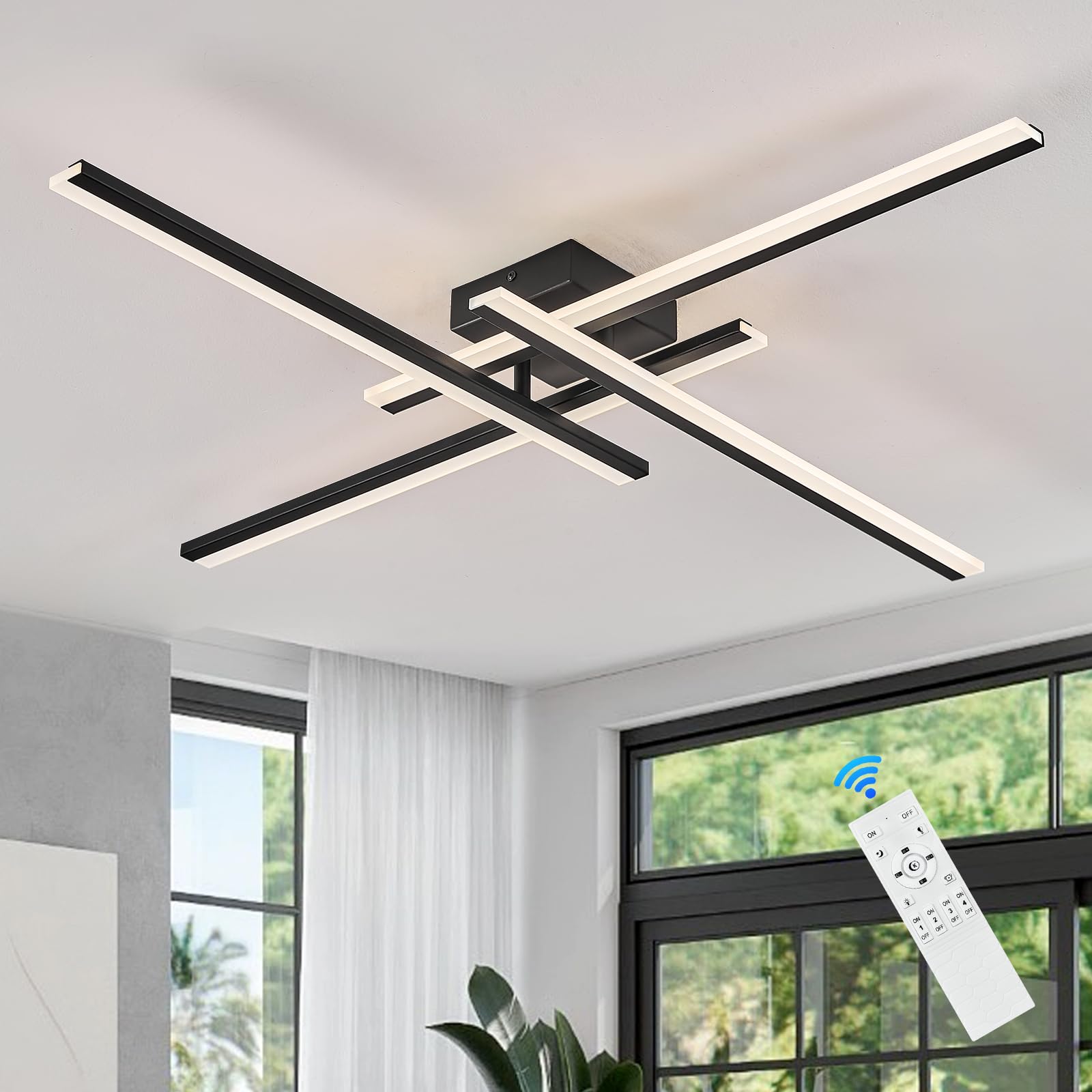 Airyphant Modern Led Chandelier 4-Lights Semi-Flush Mount Ceiling Lighting Fixture 35.4  Dimmable Remote Control Ceiling Light For Living Room Bedroom Kitchen Foyer 40W