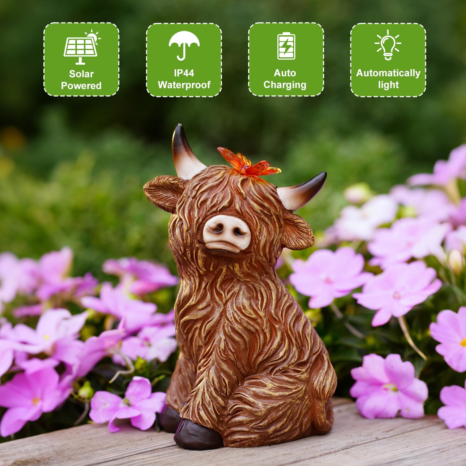 Fashionoda Solar Garden Statue Highland Cow Figurine - Outdoor Decoration With Butterfly For Garden Yard Lawn Home Decor Outside : Unique Gifts For Mom Grandma