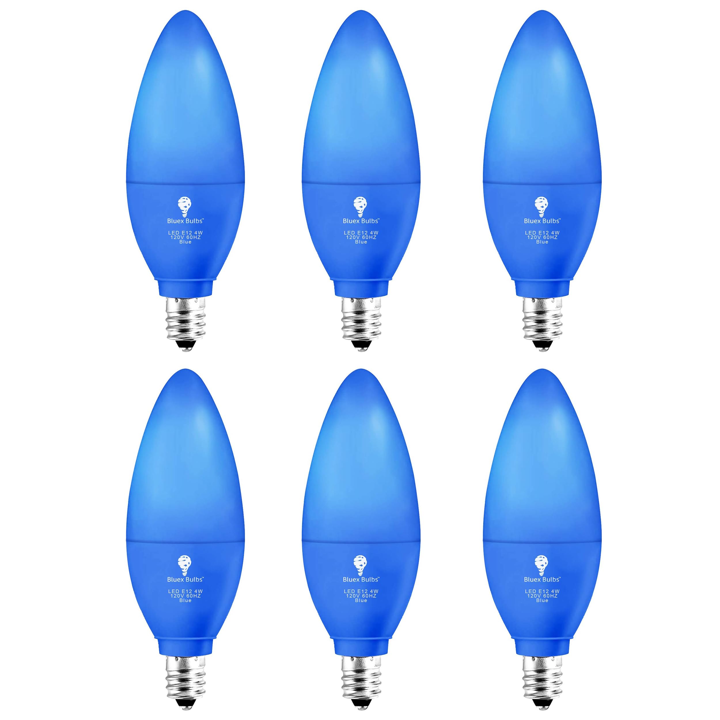 6 Pack BlueX LED Candle Blue Light Bulb - 4W (40Watt Equivalent) - E12 Base Blue LED Blue Bulb, Party Decoration, Porch, Home Lighting, Holiday Lighting, Chandelier Light Bulbs, Candelabra Bulbs