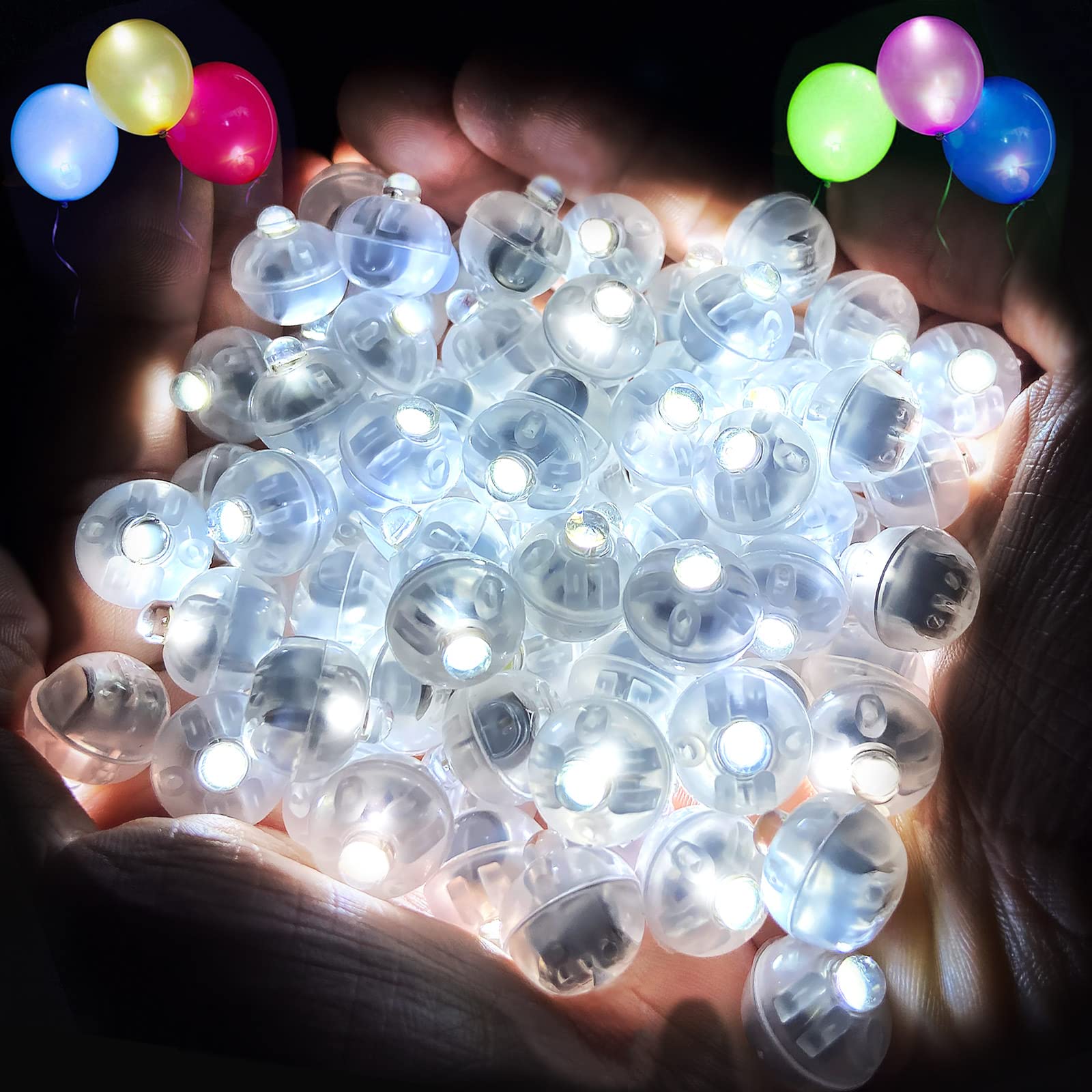 ZGWJ Mini LED Lights for Balloons - White, Plastic, Party Decorations, 100PCs
