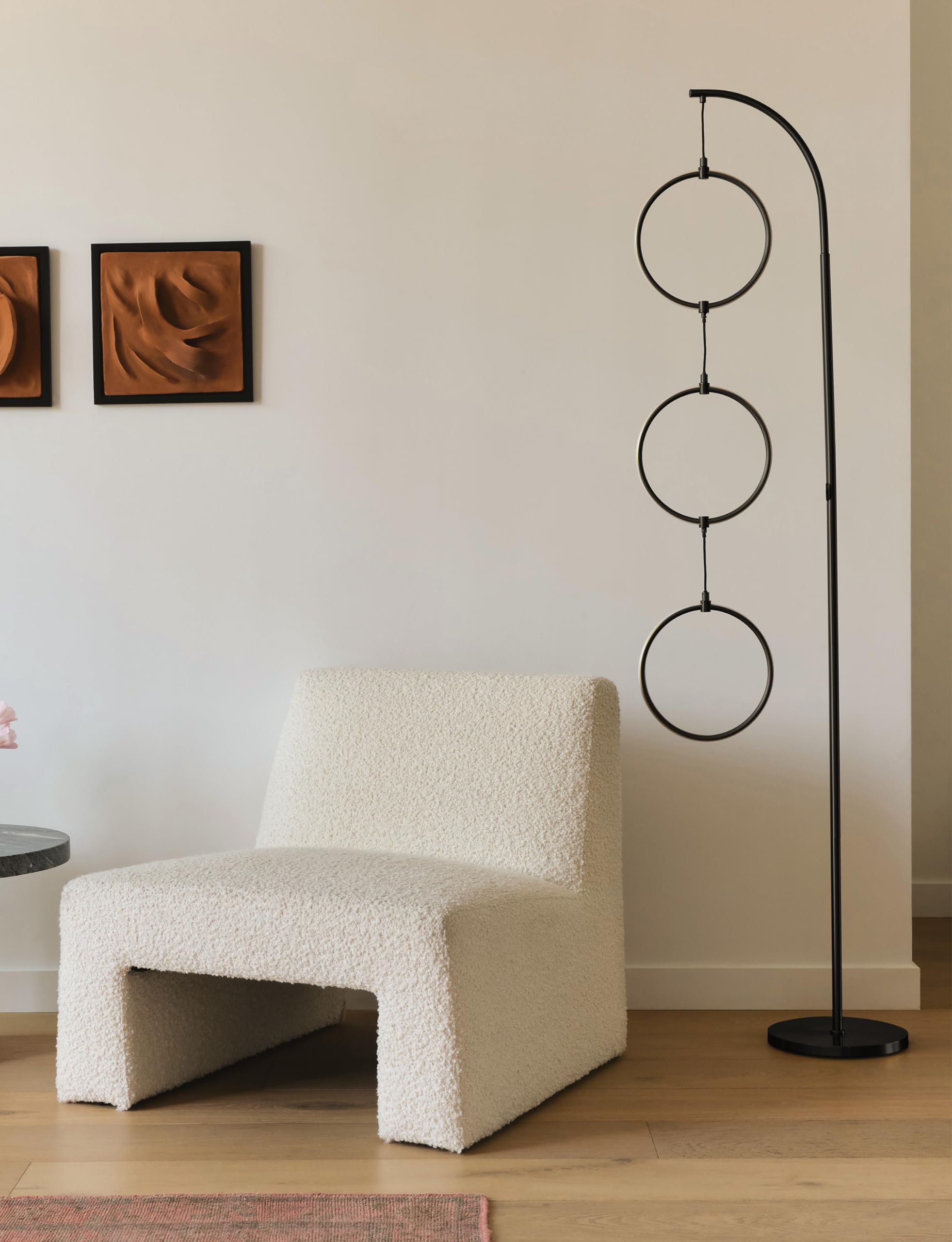 Brightech Nova Modern Floor Lamp Matches Living Room D  Cor - Contemporary Arc Tall Lamp With 3-Circle Ring-Style Pendant - Over