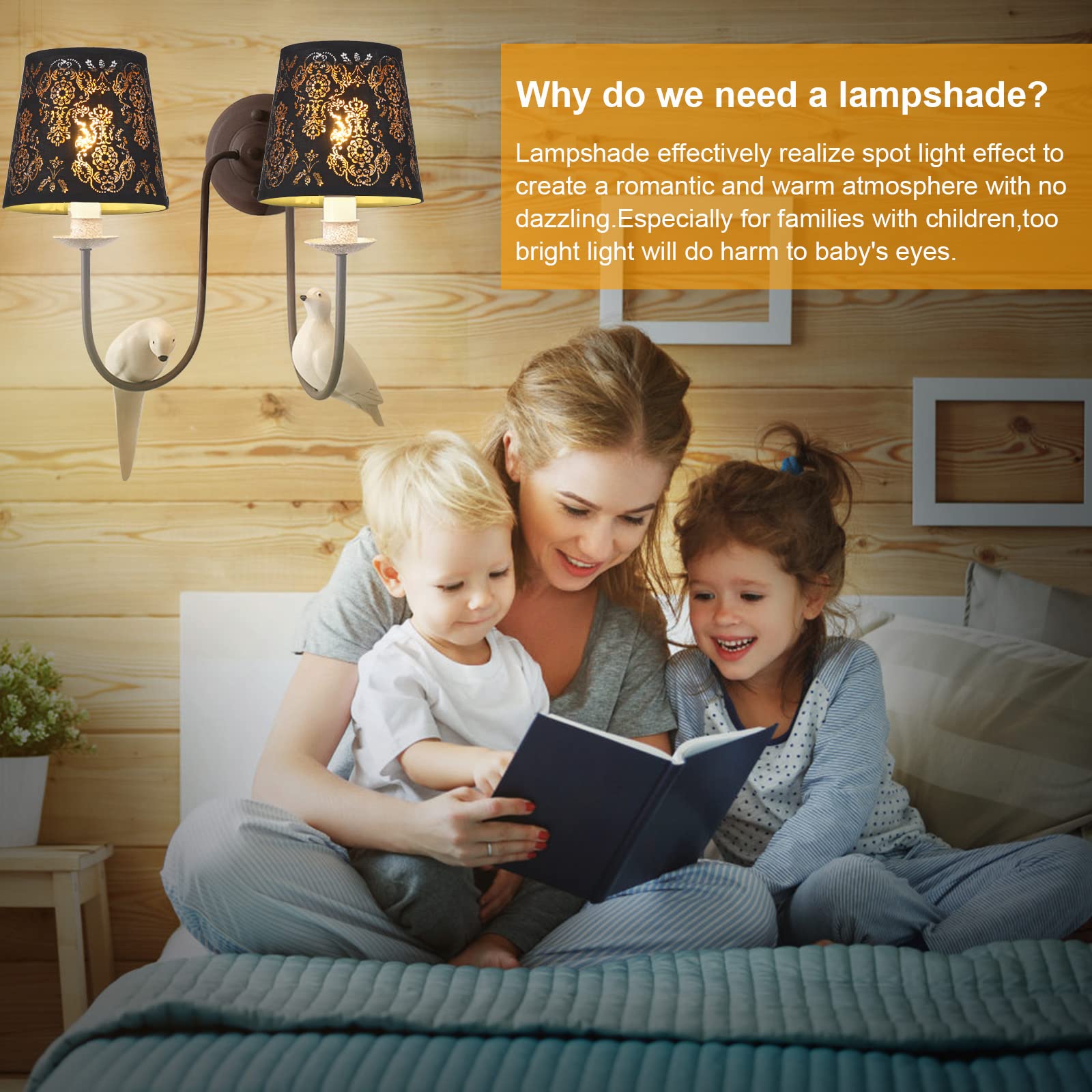 Yisun Chandelier Lamp Shades Set Of 6, Black/Texture Crystal Bell Clip-On Shades, Model Df-Lczd10-Dka