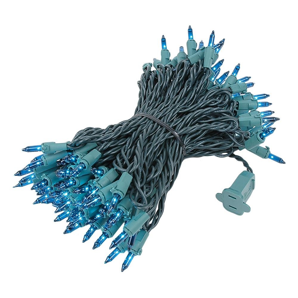 Novelty Lights 100 Light Teal Mini String Light Set, Green Wire, 50 Long, Indoor/Outdoor, Model MRD-25B-4