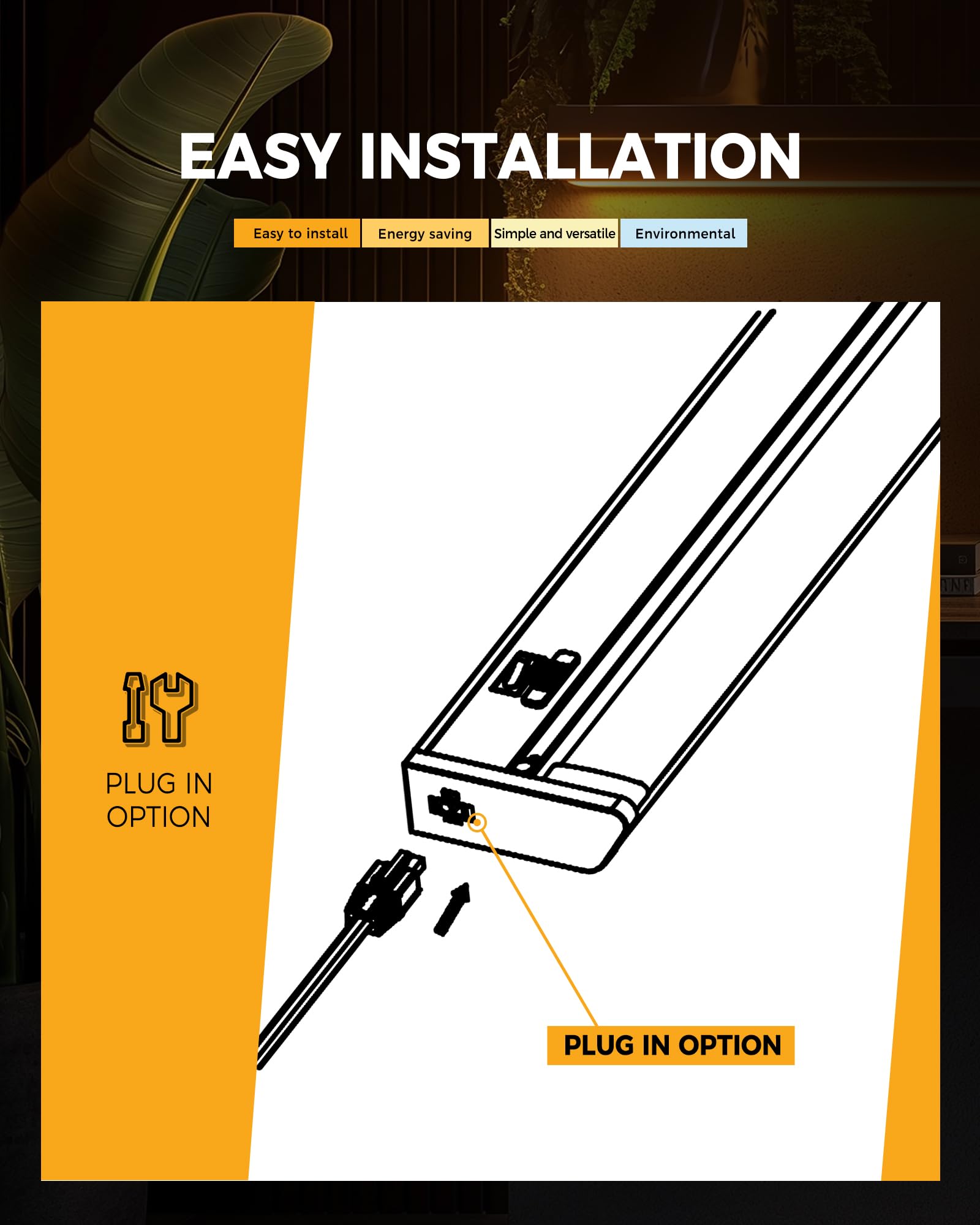 Snyloe 12'' Under Cabinet Light Plug-In, 6.5W 500Lm, Dimmable (100%/50%), Energy Efficient, 5Ft Power Cord And 12'' Linking Cord