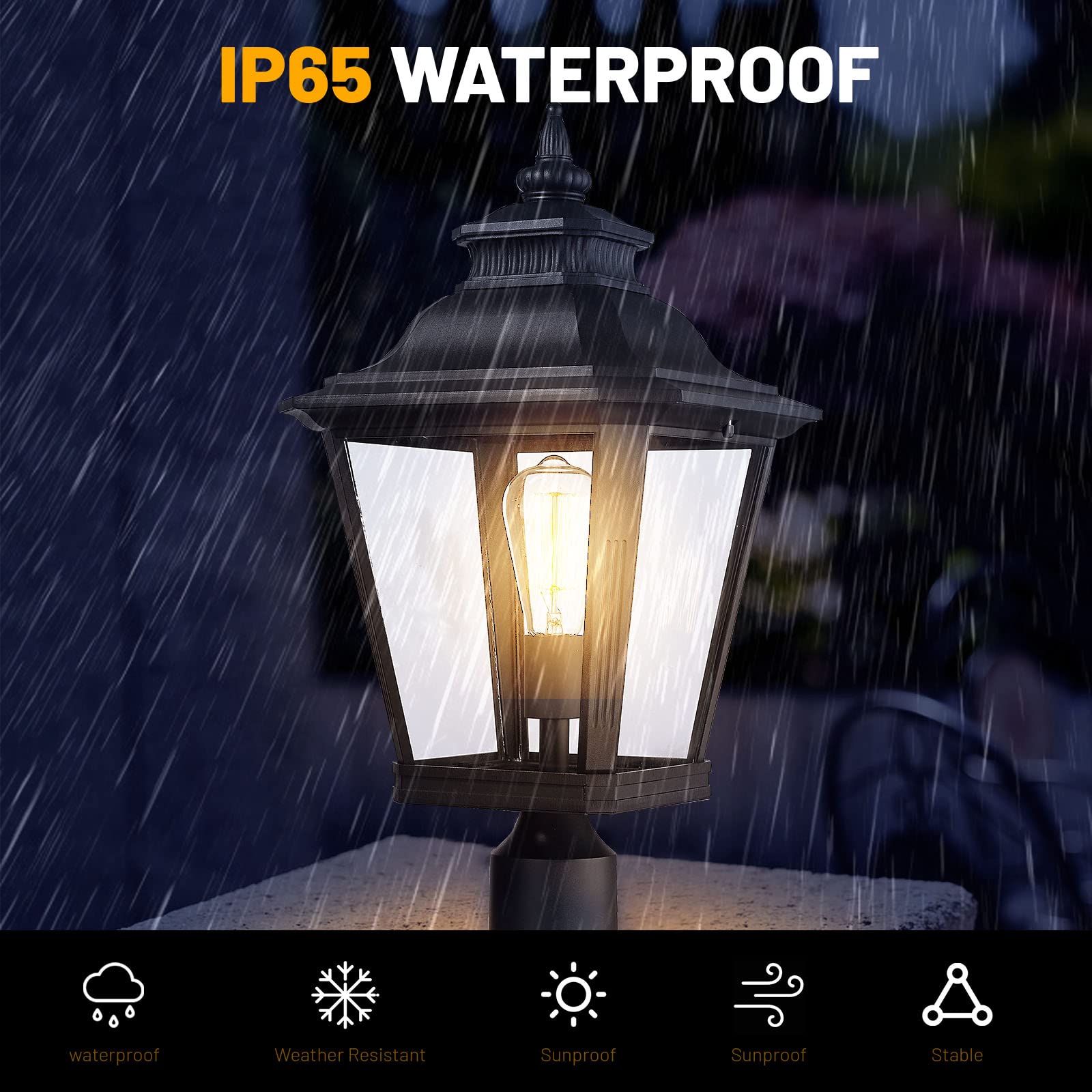 Luminzone 21'' Outdoor Post Light Fixture - Black Waterproof Aluminum For Pathway & Patio