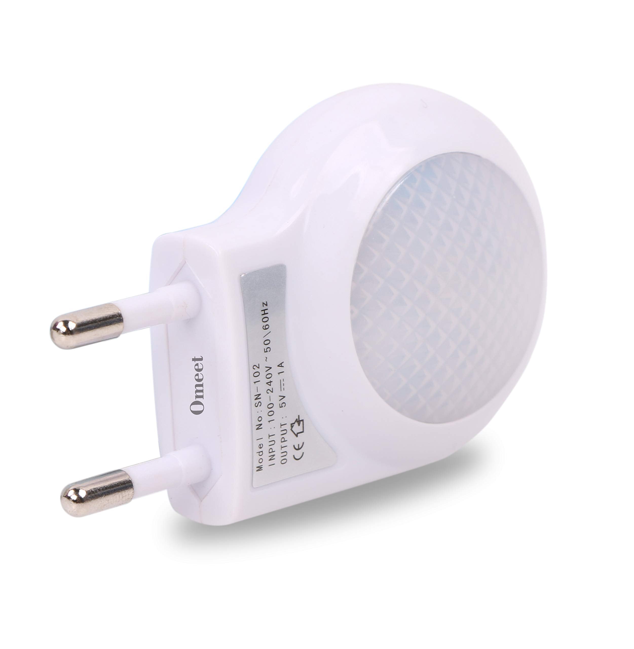 Omeet 2-Pack EU 2-Pin Plug LED Night Light with USB Wall Charger - 0.7W, White, Model SN-102