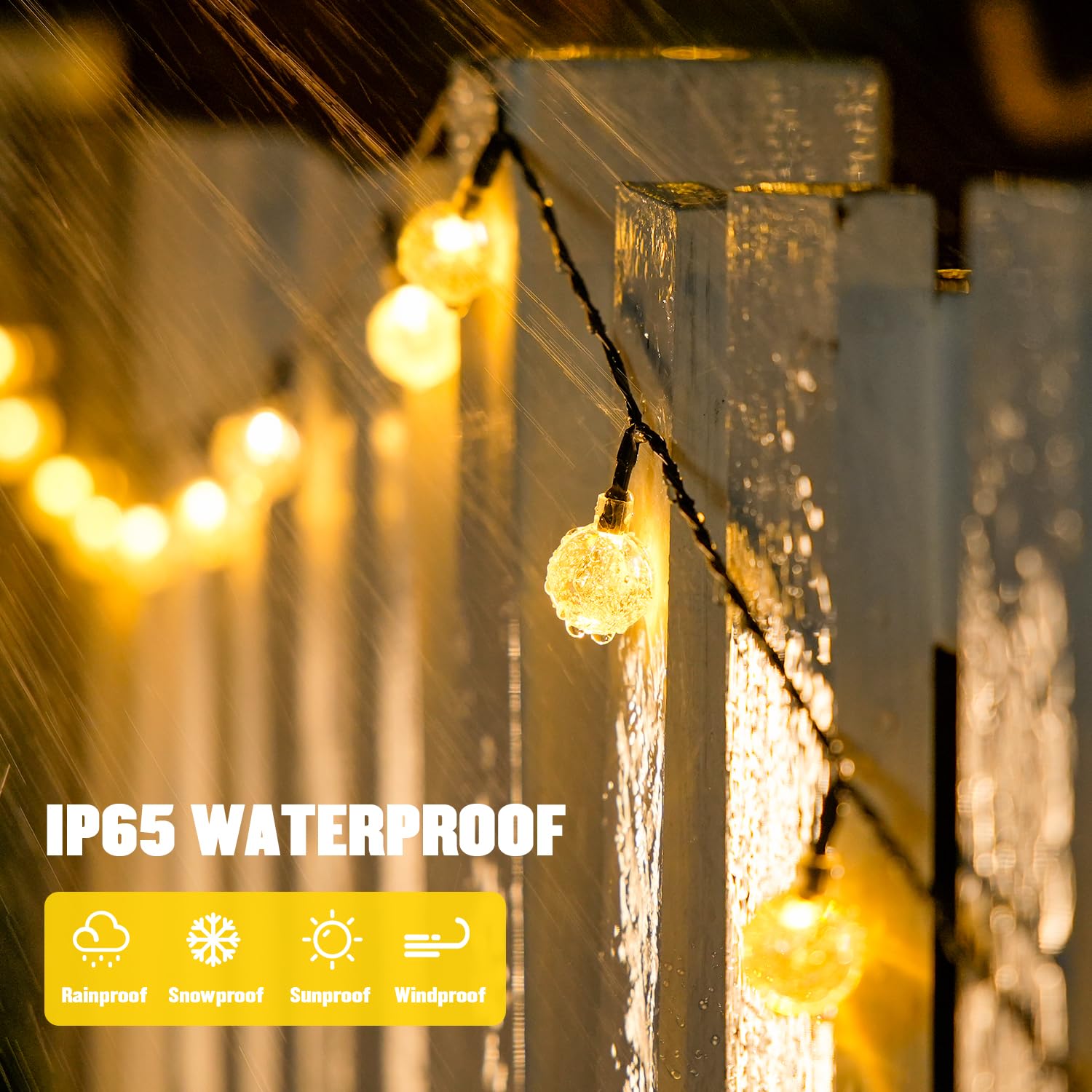 Jmexsuss Solar String Lights Outdoor Waterproof, 8 Modes Crystal Globe String Lights, Warm White Solar Lights For Patio Tree Cam