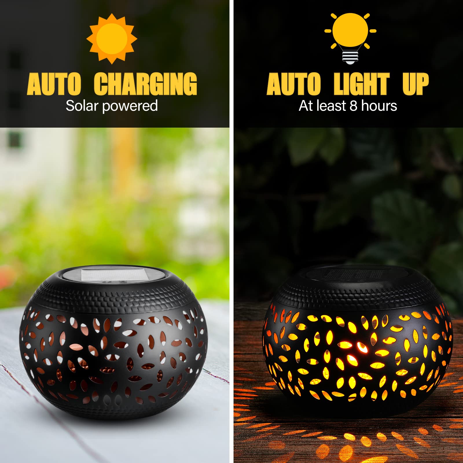 Reginary Solar Table Lantern - Waterproof Flickering Flame LED Light, Black, Decorative for Outdoor/Indoor Use