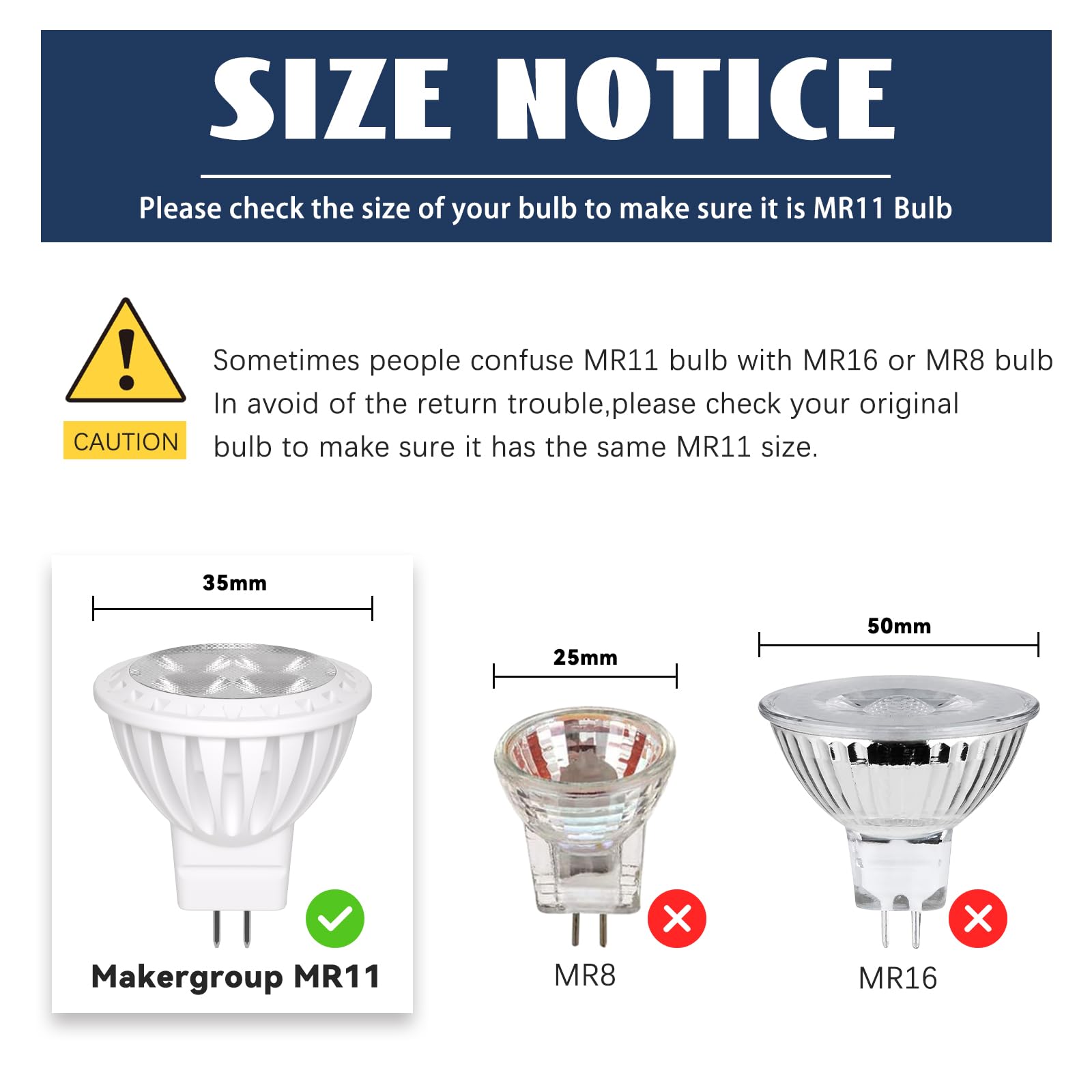 Gohdlamp 6-Pack Mr11 3W Led Bulbs - Daylight White 6000K, Gu4 Bi-Pin Base, 12V Low Voltage Spotlight, Non-Dimmable, Energy-Effic