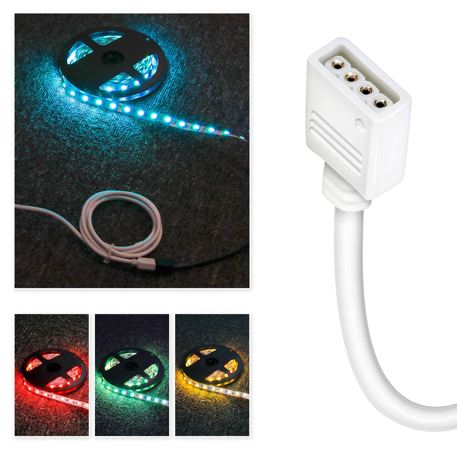 Nelyeqwo 4 Pack RGB Extension Cable, 6.5ft PVC 4 Pin ATX Connector, 72W 24V DC, Black