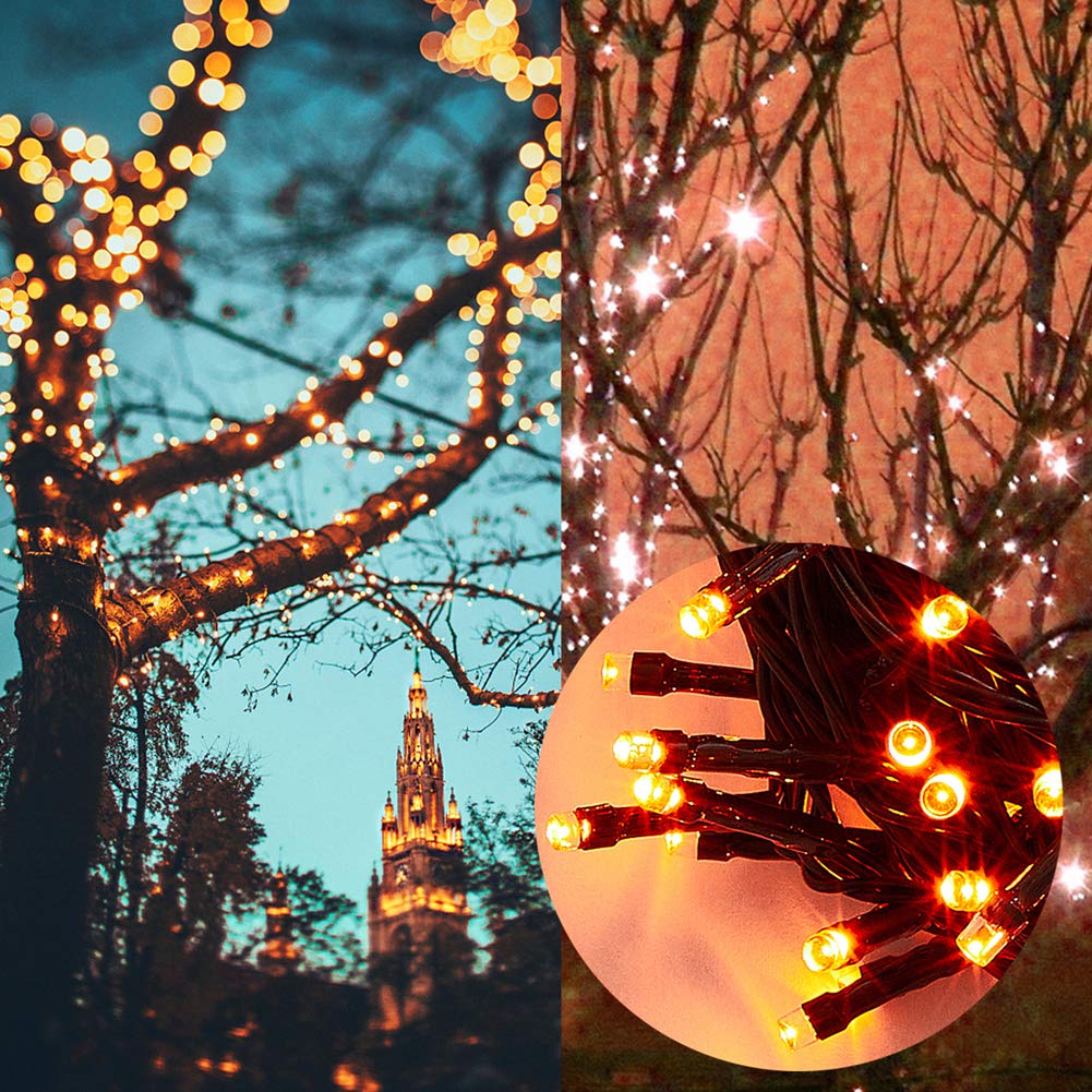HOME LIGHTING Halloween String Lights 66FT 200 LED Waterproof 8 Modes Green Wire Orange HB-200COI