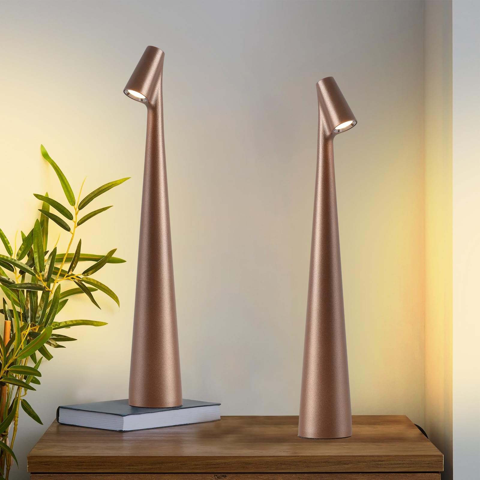 Hebangya Cordless Table Lamps Set of 2, Rechargeable Battery, 3 Levels Brightness, Brown, Portable Desk Light