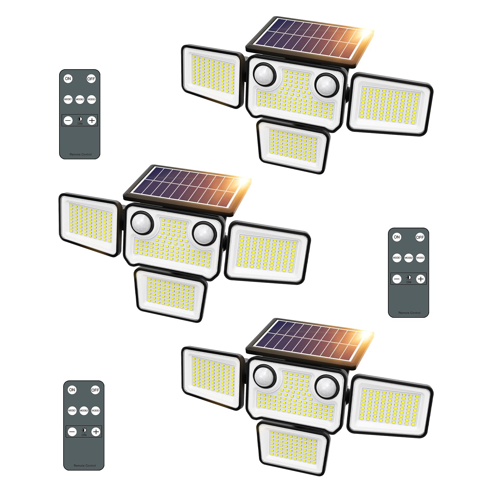 Szpower Outdoor Solar Lights For Outside, 324 Led 3000Lm Motion Sensor Outdoor Lights Waterproof Ip65, 4 Heads Solar Powered Flood Security Light With Remote Control & 3 Mode For House Yard 3 Pack