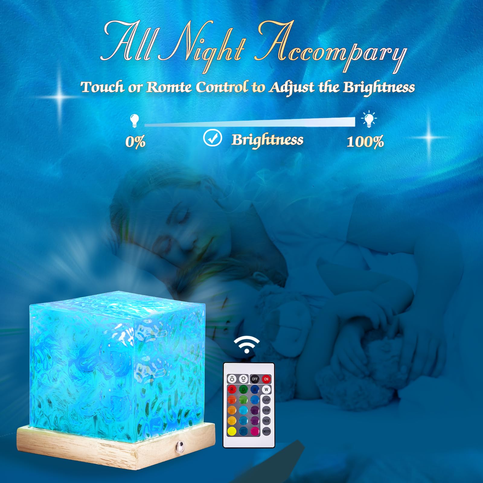RICHMYC Ocean Wave Projector Light, 16 Colors, Remote Control, 4.8 inches, Acrylic, Cordless, Model CVR1