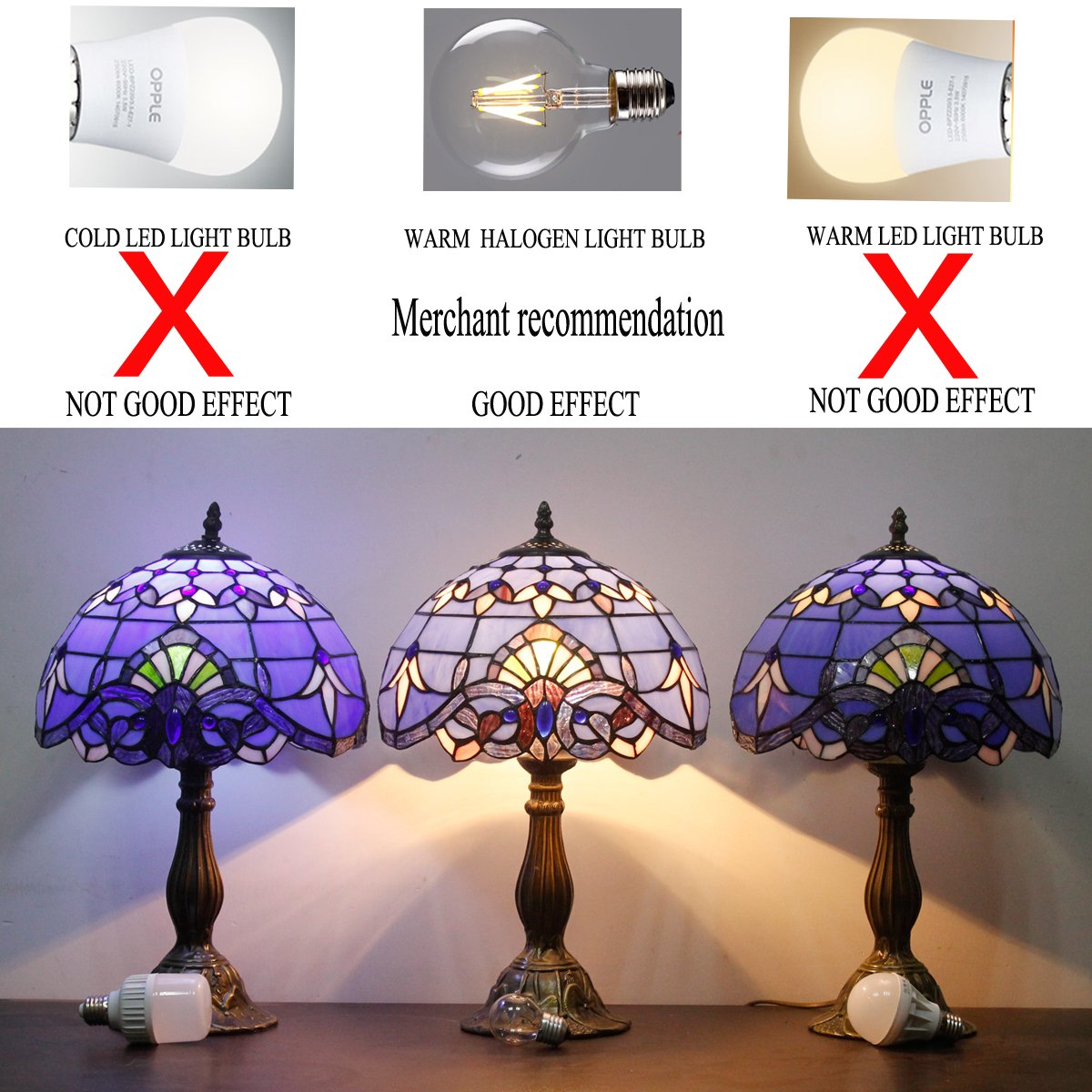 WERFACTORY Tiffany Table Lamp, Stained Glass, 12x12x18 Inches, Blue Purple Baroque, S003C Series, Ideal for Bedroom and Living Room Decor