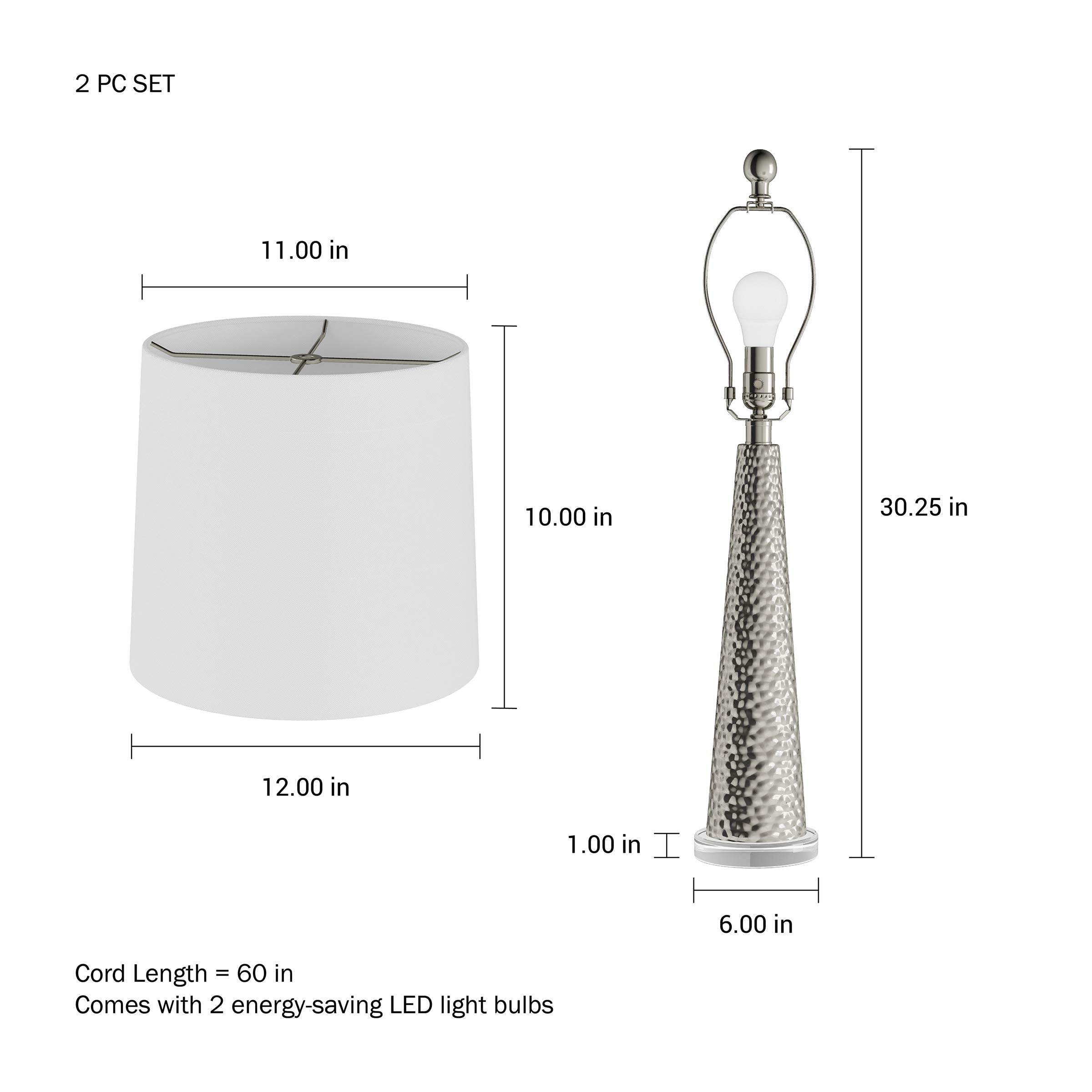 Lavish Home Table Lamps - Set Of 2 Contemporary Hammered Glass Lights For Bedroom, Living Room, And Office With Energy-Efficient