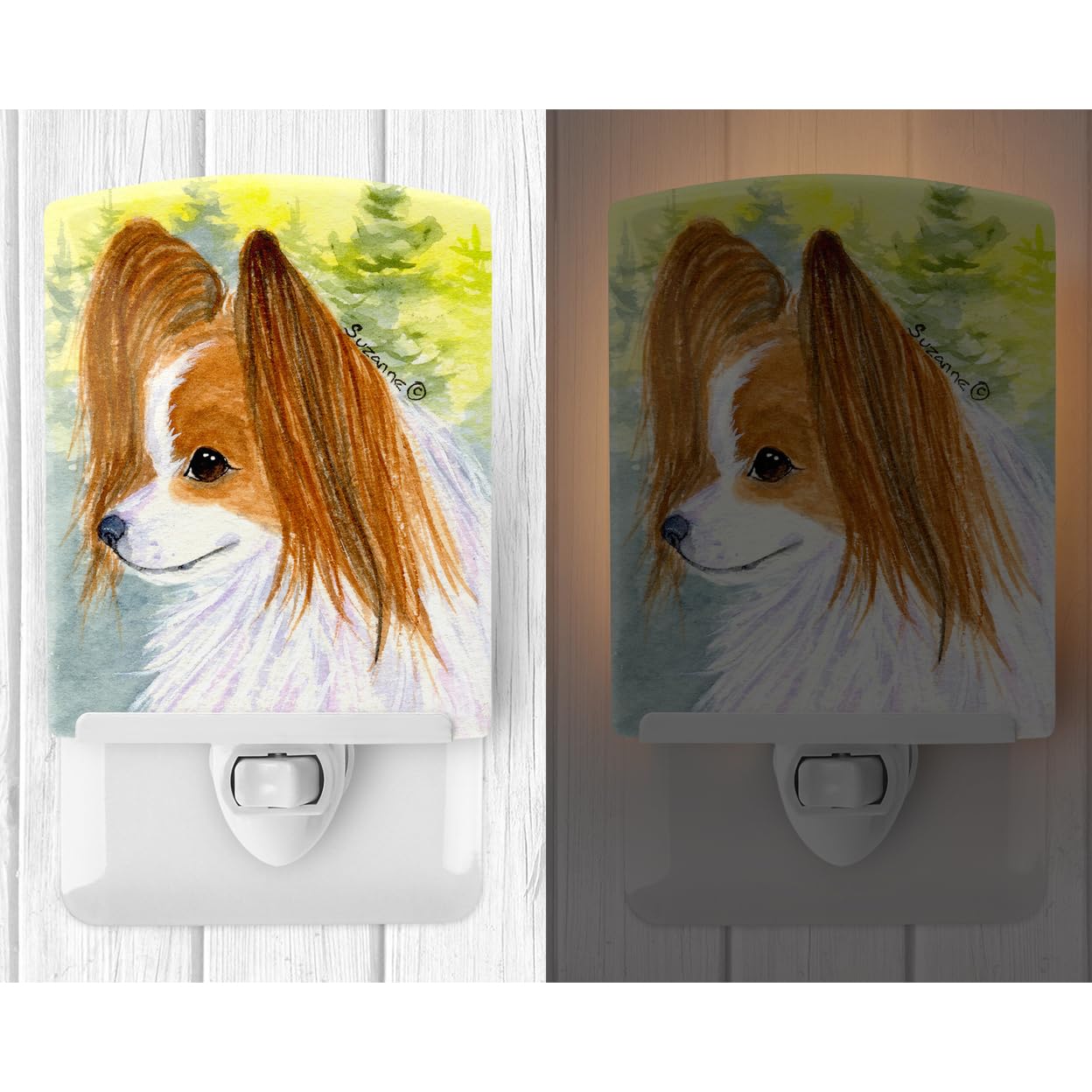 Caroline'S Treasures Ss1025Cnl Papillon Ceramic Night Light Compact, Ul-Certified, Ideal For Bedroom, Bathroom, Nursery, Hallway, Kitchen, 6X4X3, Multicolor