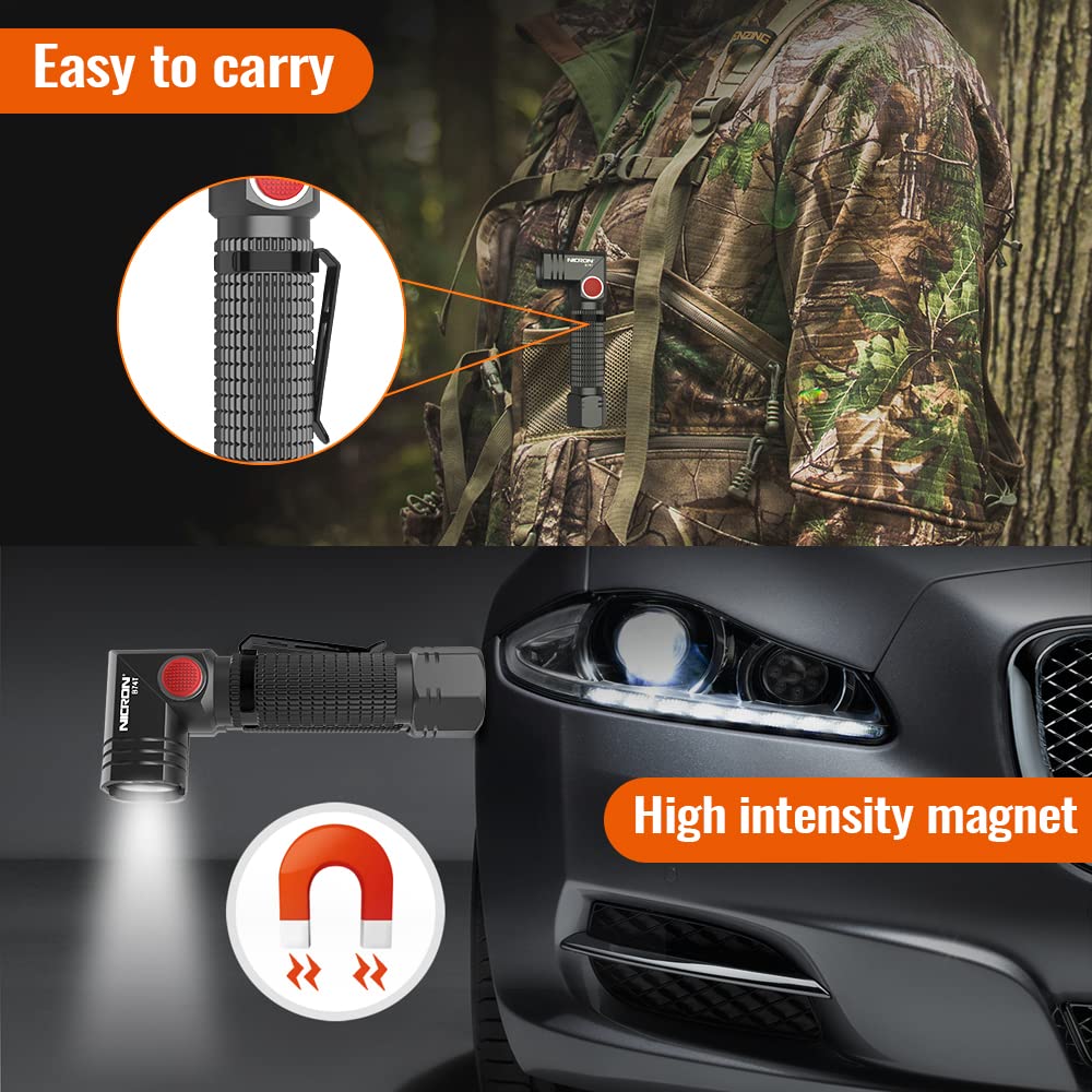 NICRON B74T Red Light Flashlight, Rechargeable LED White Light 700 Lumen with Magnetic Base, Clip, IP65 Waterproof for Camping,
