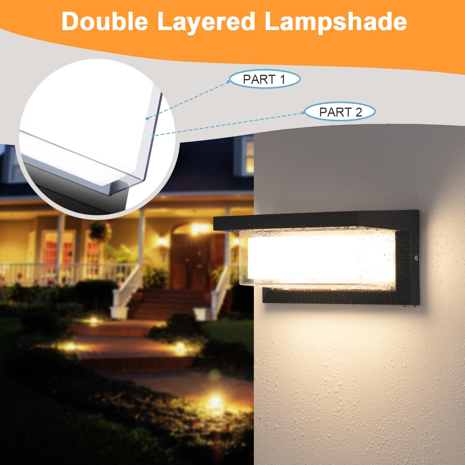 Biritalo 2 Pack Led Porch Light Outdoor  18W 1800Lm 3000K Warm White  Ip65 Waterproof Anti-Rust Modern Wall Lighting  Exterior Wall Mount Fixture For Christmas  Garage  Hallway  Backyard