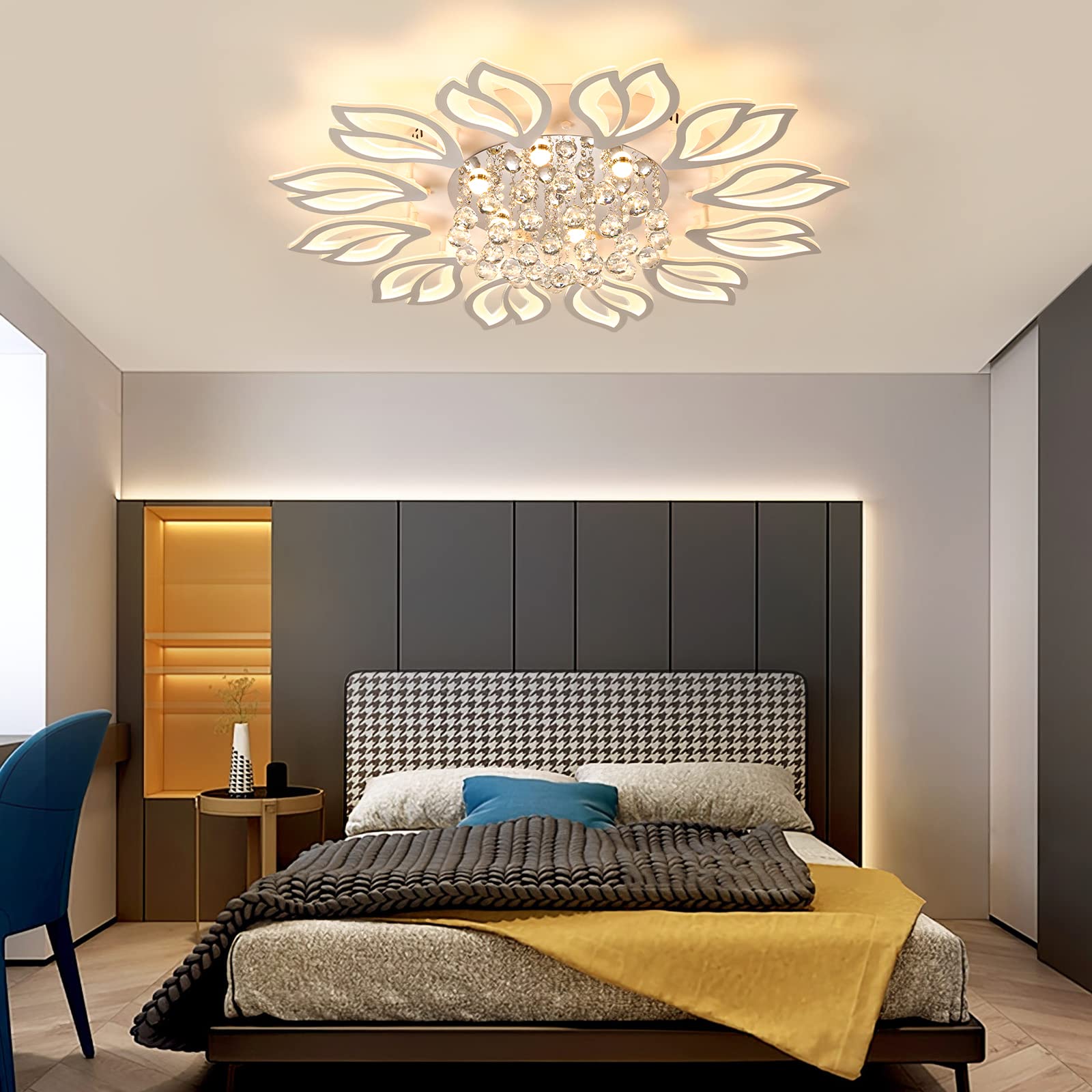 Garwarm Modern Ceiling Light 40.7 In Dining Room Light Fixture 12 Petals Flower Flush Mount Ceiling Lights Chandelier Bedroom Living Room Kitchen Office Lighting Fixture 100W White