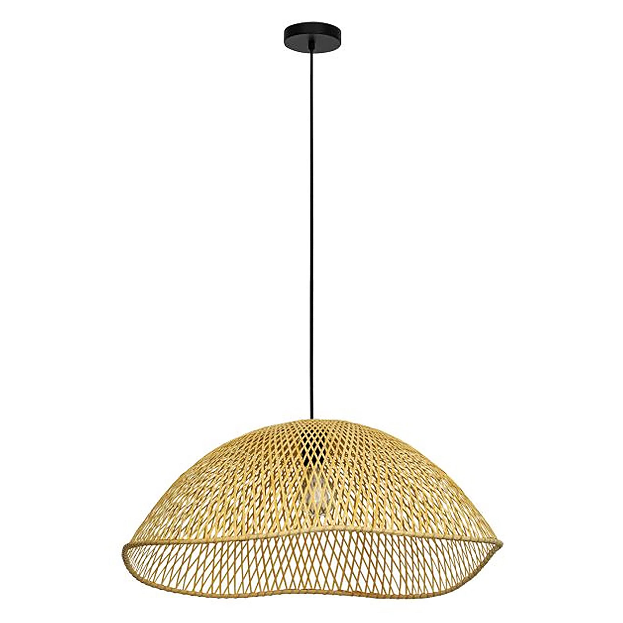 EGLO Sambucona 390236A 1-Light Pendant Lighting with Natural Wood Wicker Shade and Black Adjusttable Hanging Cord, Natural, 40W,