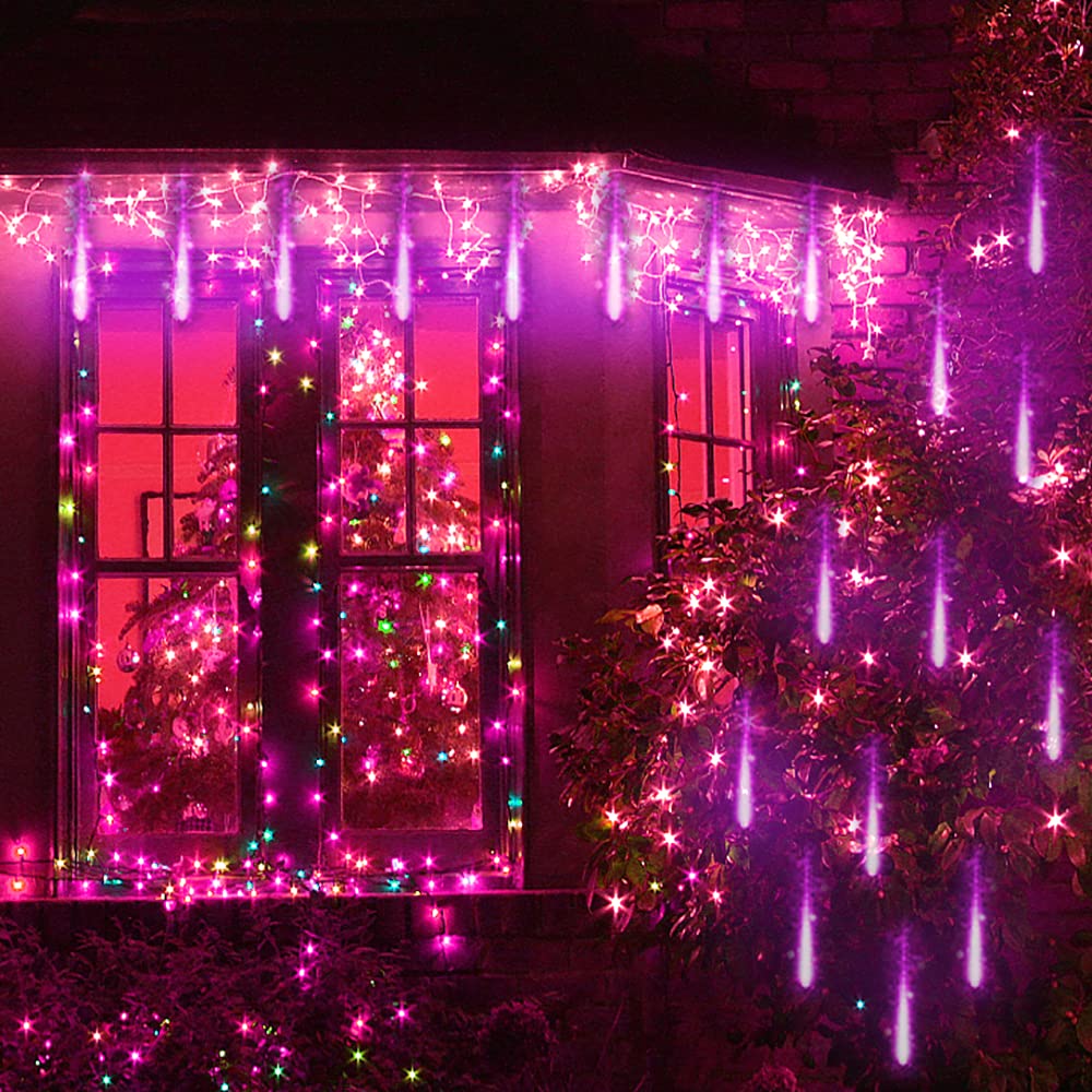 Kwaiffeo Purple Meteor Shower Lights, Waterproof Icicle Lights, 30CM, 8 Tube, for Christmas and Holiday Decorations