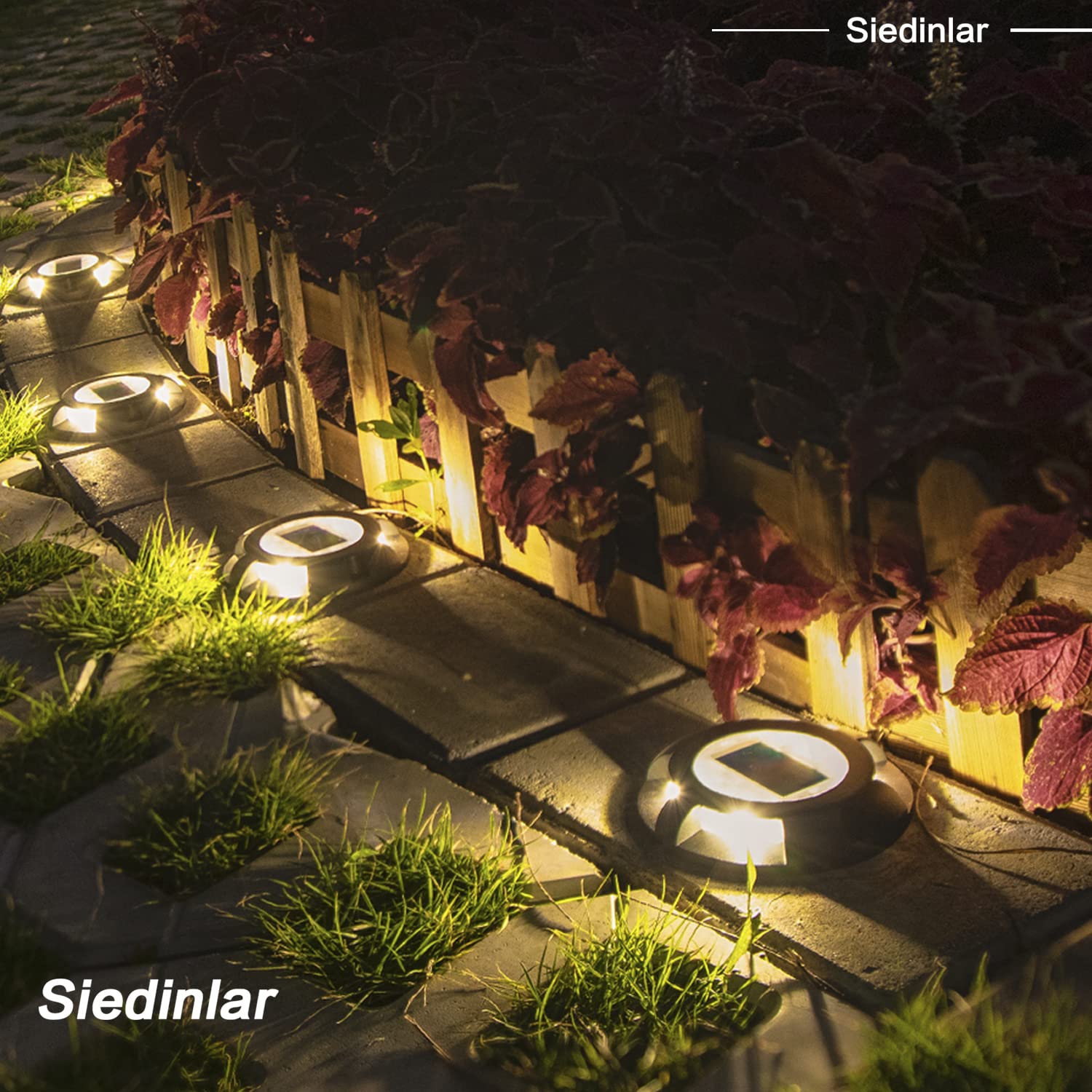 SIEDiNLAR Solar Deck Lights - LED Waterproof Road Markers for Pathway, 4 Pack, Warm White, Model SD0115Y-4PK, Aluminum