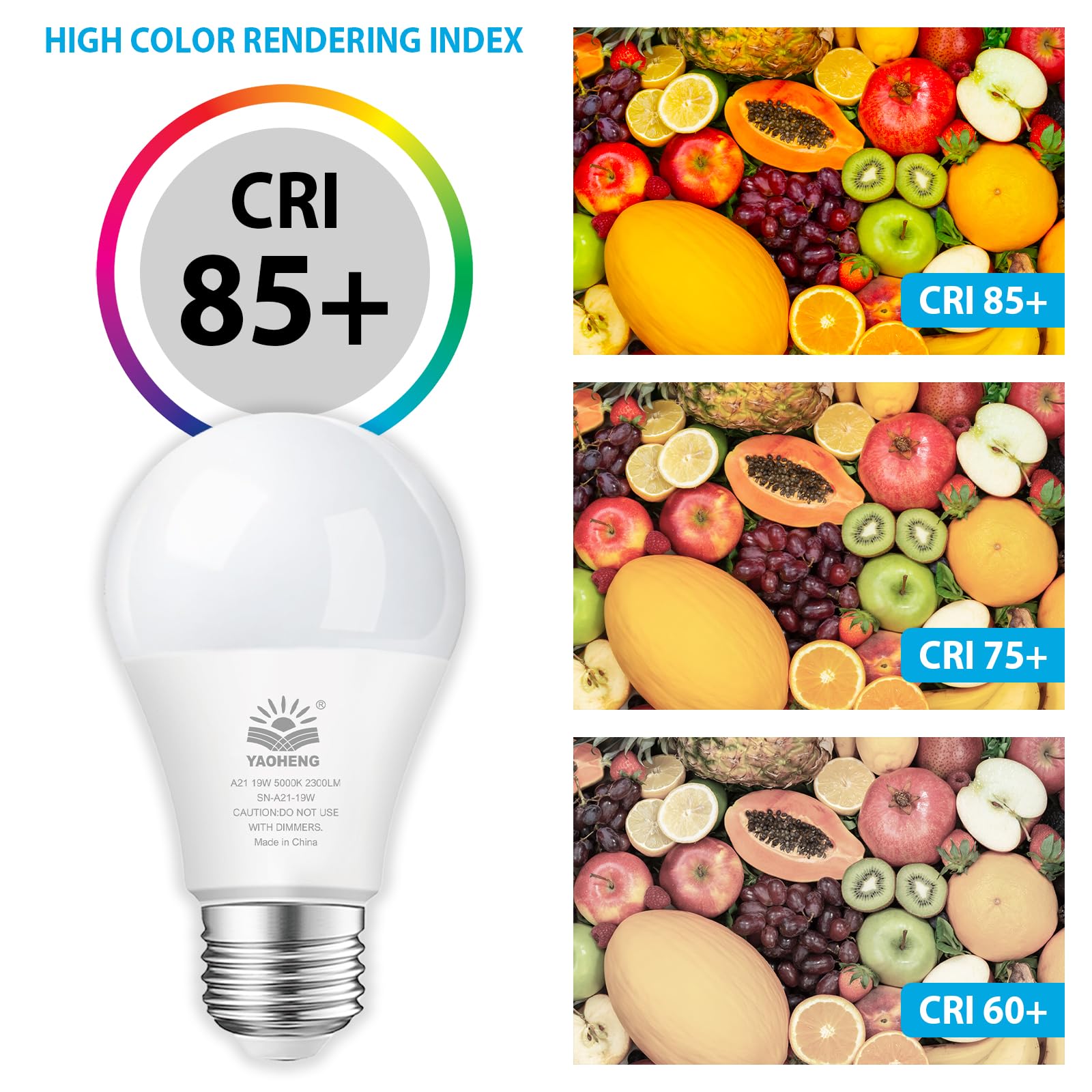 Yaoheng A21 Led Light Bulb, 150 Watt Equivalent Led Bulbs, 19W 5000K Daylight, 2300 Lumens, Non-Dimmable, E26 Base, Super Bright