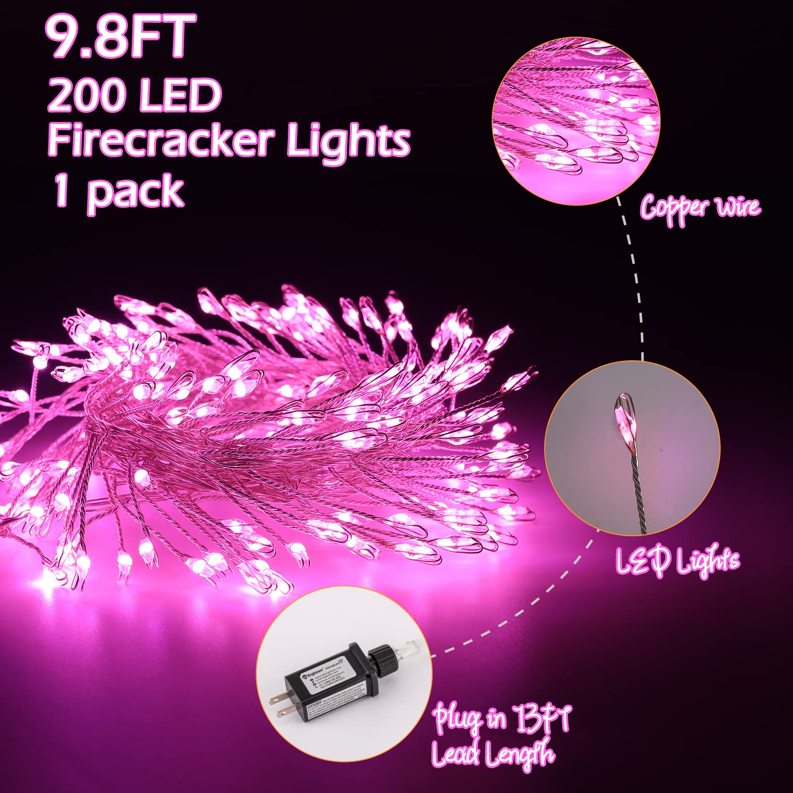 Fairy Lights Plug in, 10Feet 200LED Firecracker Firefly Lights with Remote, Waterproof Silver Wire Cluster String Lights for Cei
