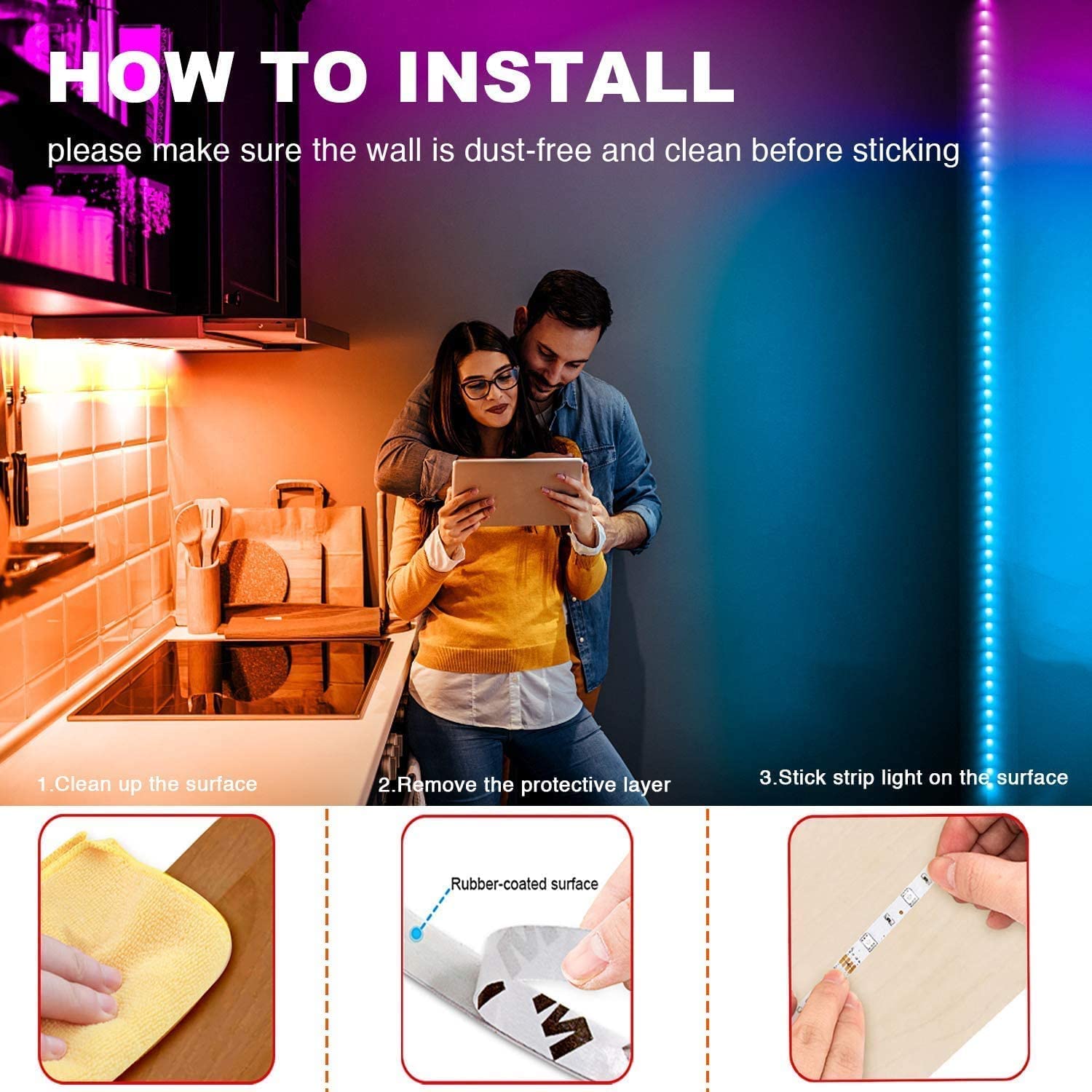 phopollo Bluetooth LED Strip Lights 200ft, 5050 Color Changing, Multicolor, App Control, Music Sync, Model P24RGBLSL0230