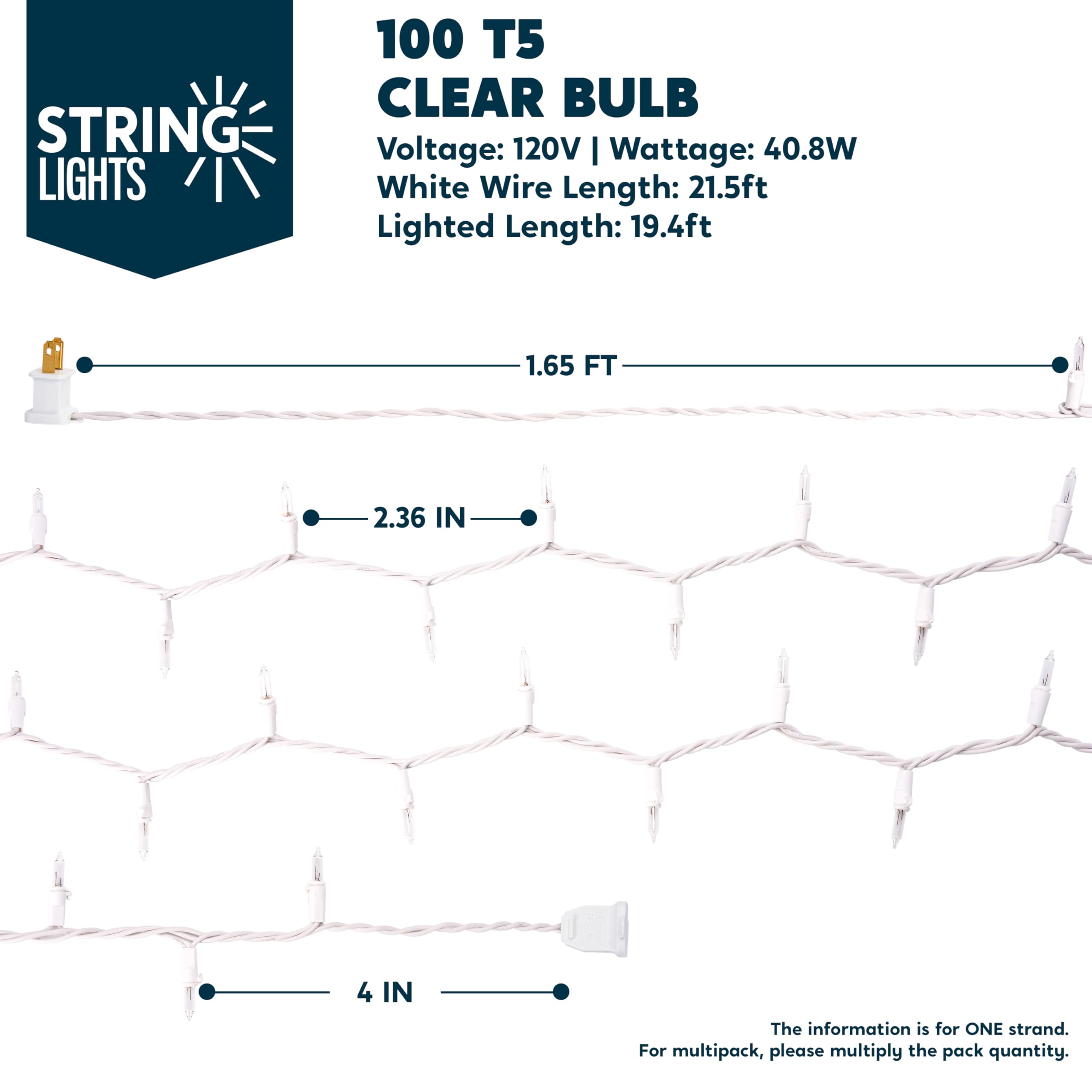 Joiedomi Christmas String Lights, 100 Count Mini Warm Fairy Lights, 21.5FT White Wire Indoor Decor for Parties, Weddings, and Holidays