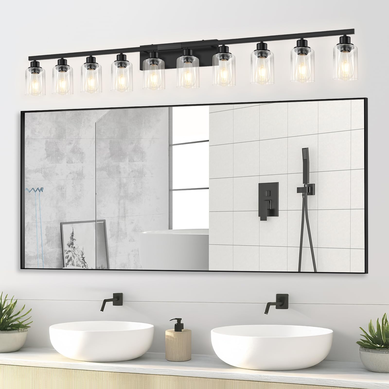 DIKAIDA 10-Light Black Bathroom Vanity Light Fixture, Matte Black Metal Over Mirror Lighting for Bedroom and Living Room, Model BLBD-10