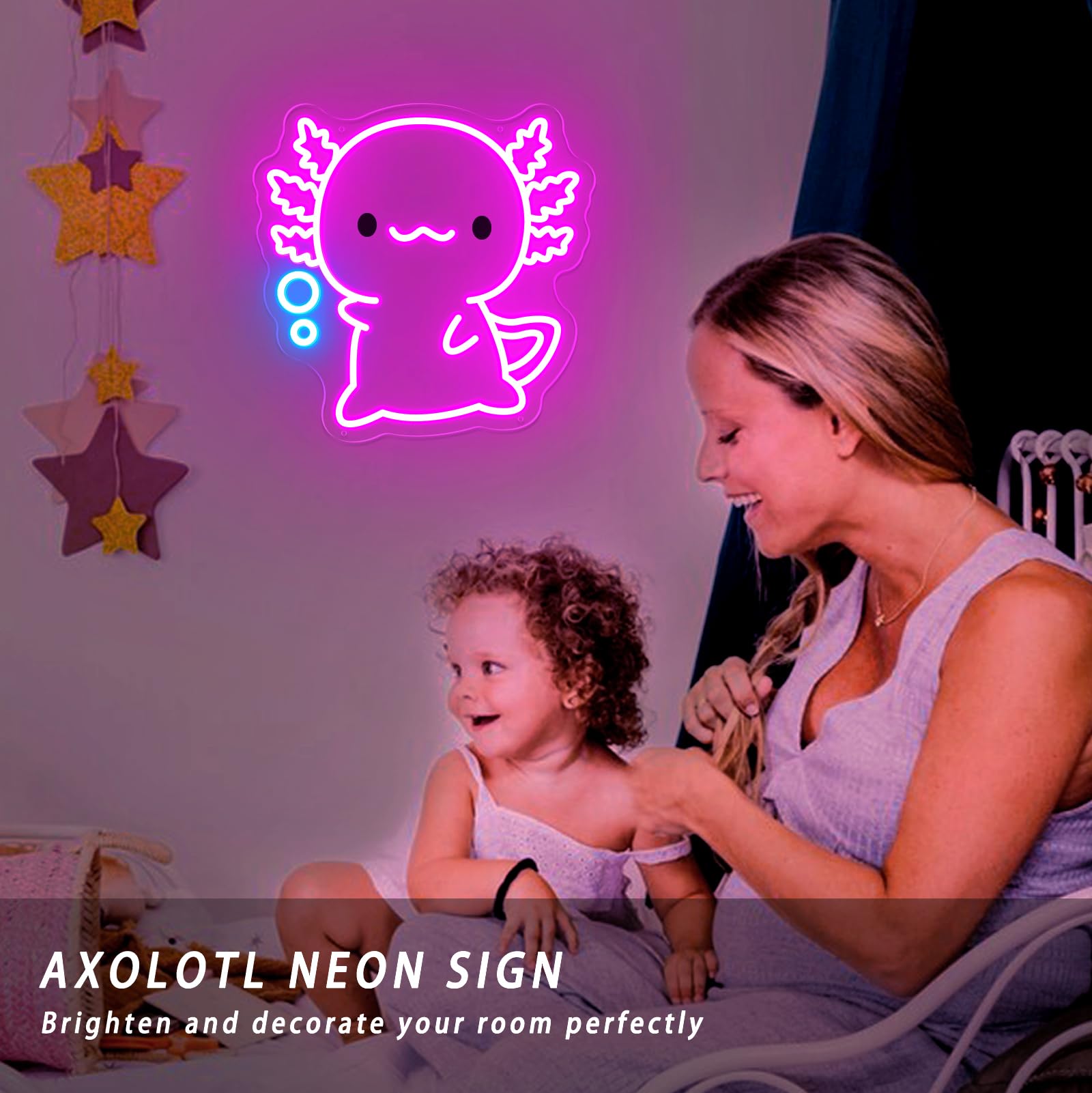 Housignz Axolotl Neon Sign, Dimmable LED Wall Art, 12x11.9 inches, Pink & Ice Blue, Model FTNHD-Axolotl - Perfect for