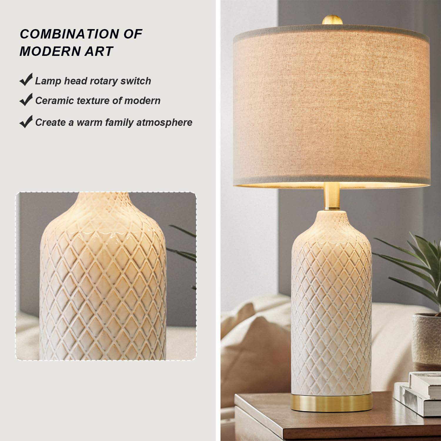 G-Safava Modern Ceramic Table Lamps Set Of 2, 24.25" Beige Gold For Living Room & Bedroom