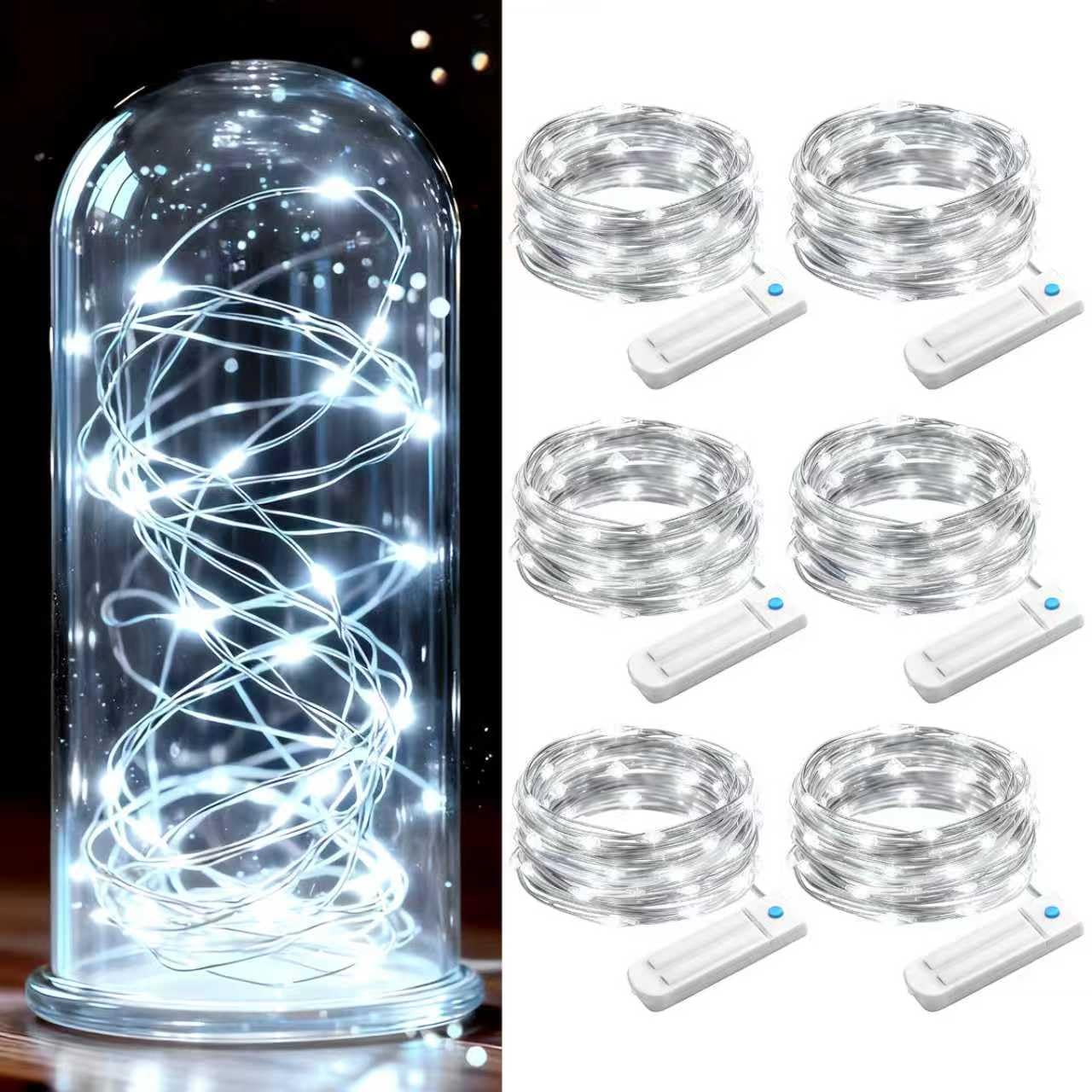 ZNYCYE 50 LED Fairy Lights with Timer, 6 Pack 8.2Ft 8 Modes Battery Operated Fairy Lights, Mini Led String Lights for DIY Weddin