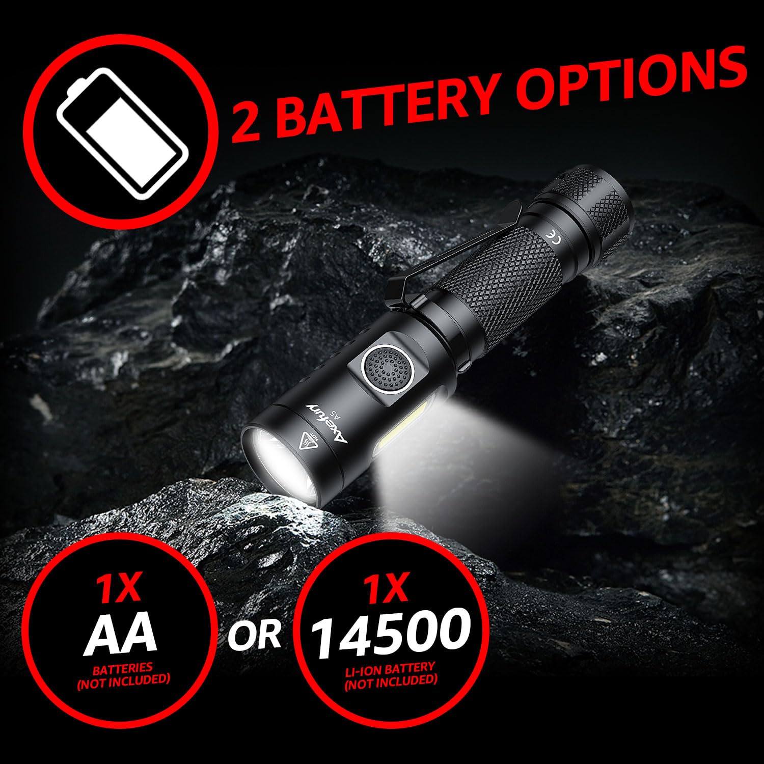 Axefury Flashlight,Magnetic Led Flashlight,Edc Handheld Flashlight With Removable Headband,6 Modes,Dual Fuel, A5 For Camping, Em