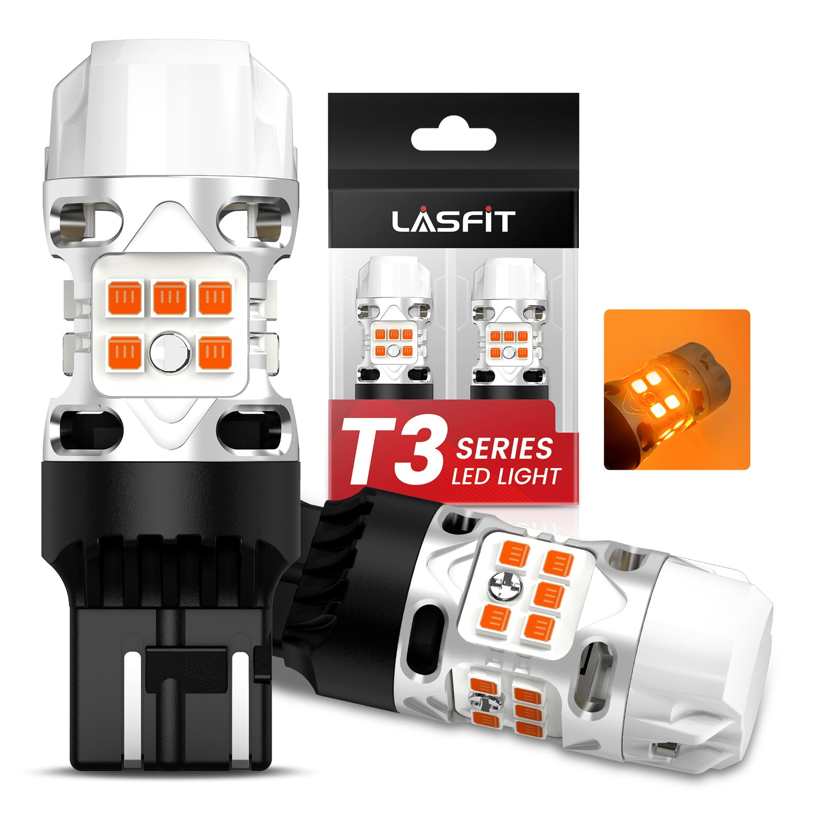 LASFIT 7440 LED Bulb, Amber, Anti Hyper Flash, Canbus, 7443 Size, Pack of 2