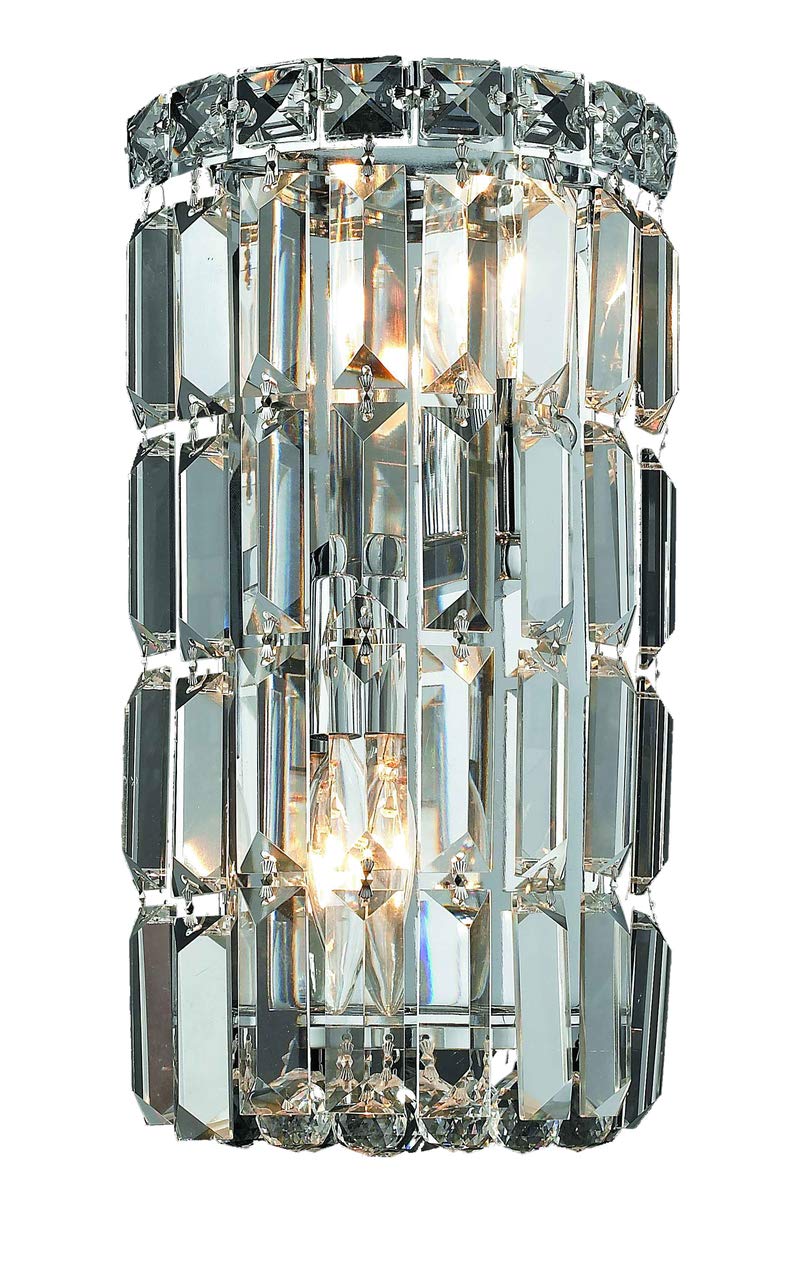 Elegant Lighting 2-Light Wall Sconce, Chrome Finish, Royal Cut Crystals, Model 2030W6C/RC, Size 6in x 12in