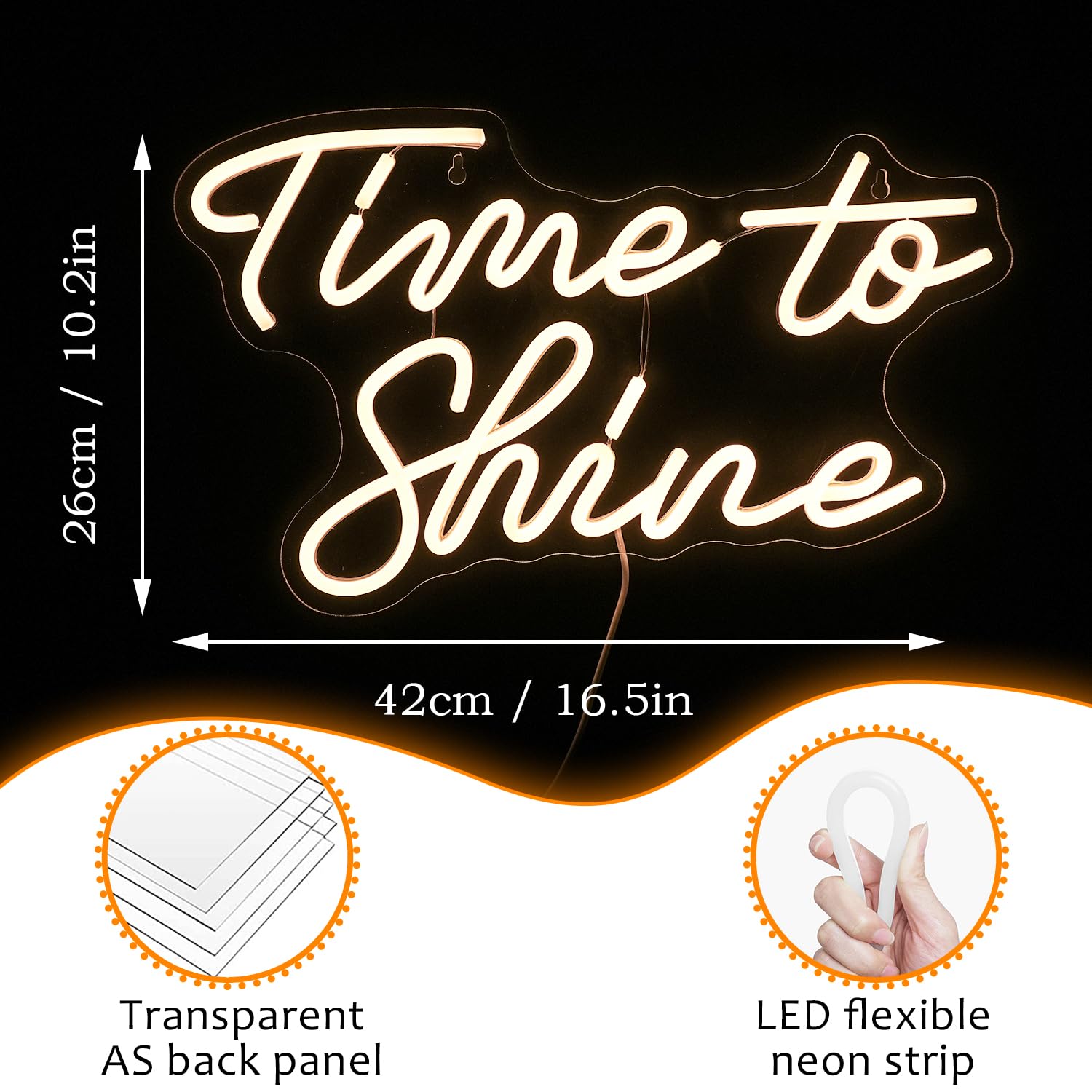 LISIGNVE Time To Shine Neon Sign Warm White LED Wall Decor 16.5inx10.2in USB Powered Dimmable Silicone