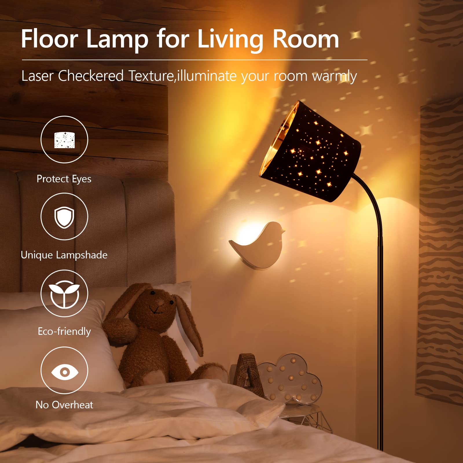 AUQUEE LED Floor Lamp, Adjustable Gooseneck, Metal, Star Shade, Modern Reading Light, 6W Bulb Included