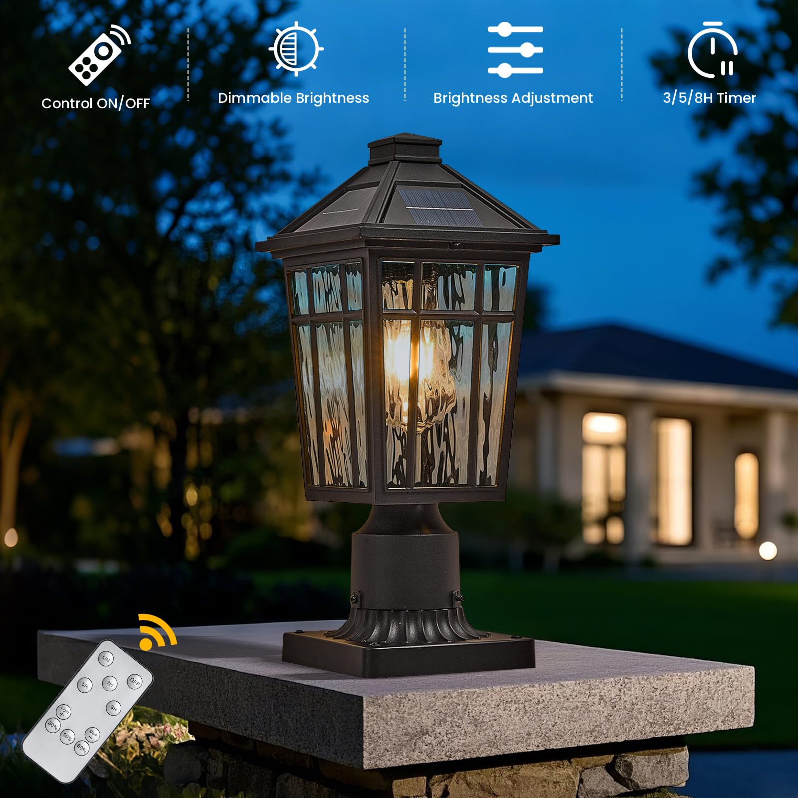 NAXTTII Solar Lamp Post Light, Waterproof Black Aluminum, 13.6 Inch, Model XN12P-S-SL-SW-BK, Includes Remote Control and LED Bulb