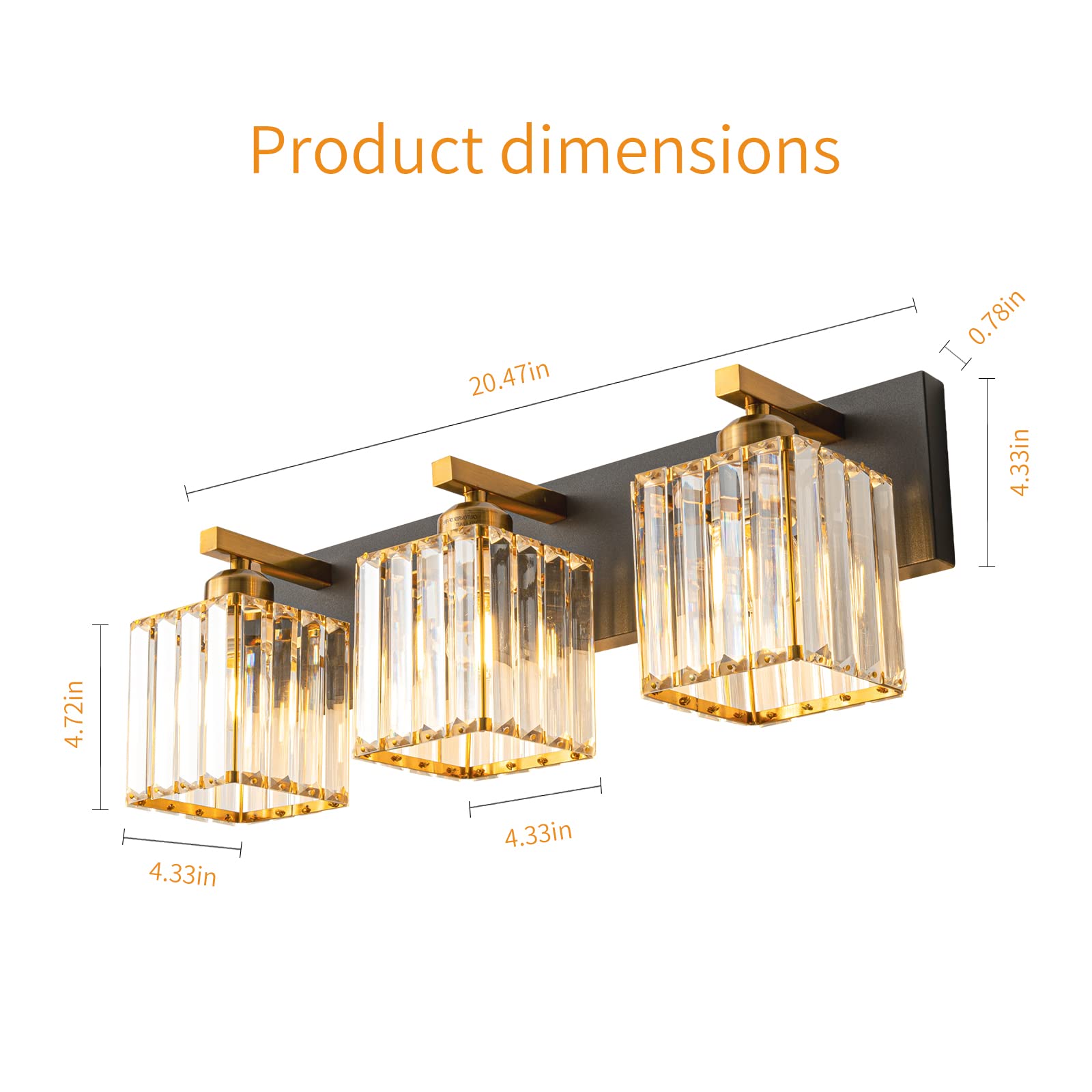 Fdpby Modern Black Gold Crystal Bathroom Vanity Light - 3-Lights Wall Light Fixture