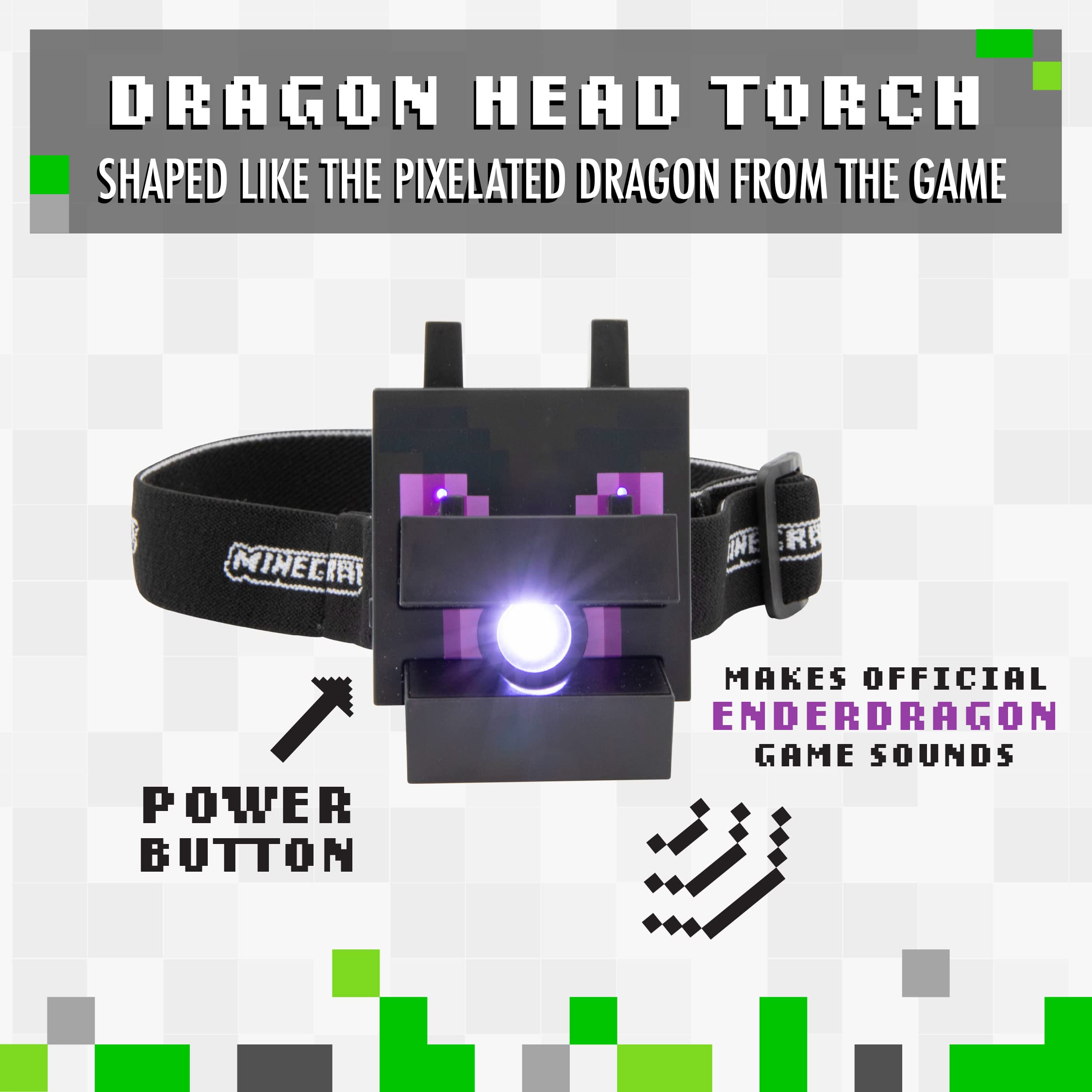 Paladone Minecraft Ender Dragon Head Light with Sounds, Officially Licensed Minecraft Headlamp & Flashlight Merchandise, Toys an